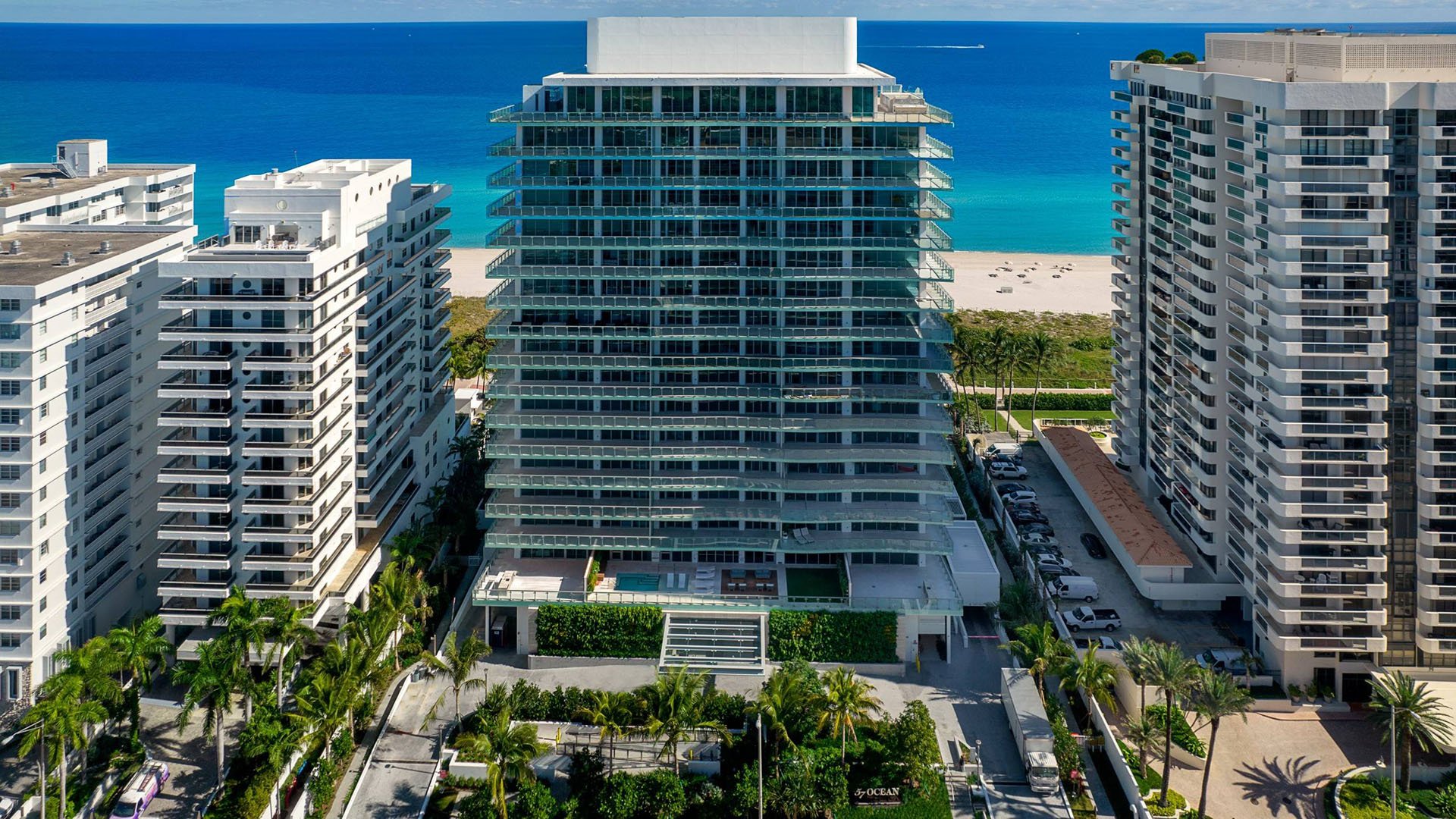 57 Ocean Miami Beach coastal high-rise and beach view along Collins Avenue, showcasing luxury and ultra luxury preconstruction condos on Millionaire's Row, Mid-Beach, Miami Beach, Florida.