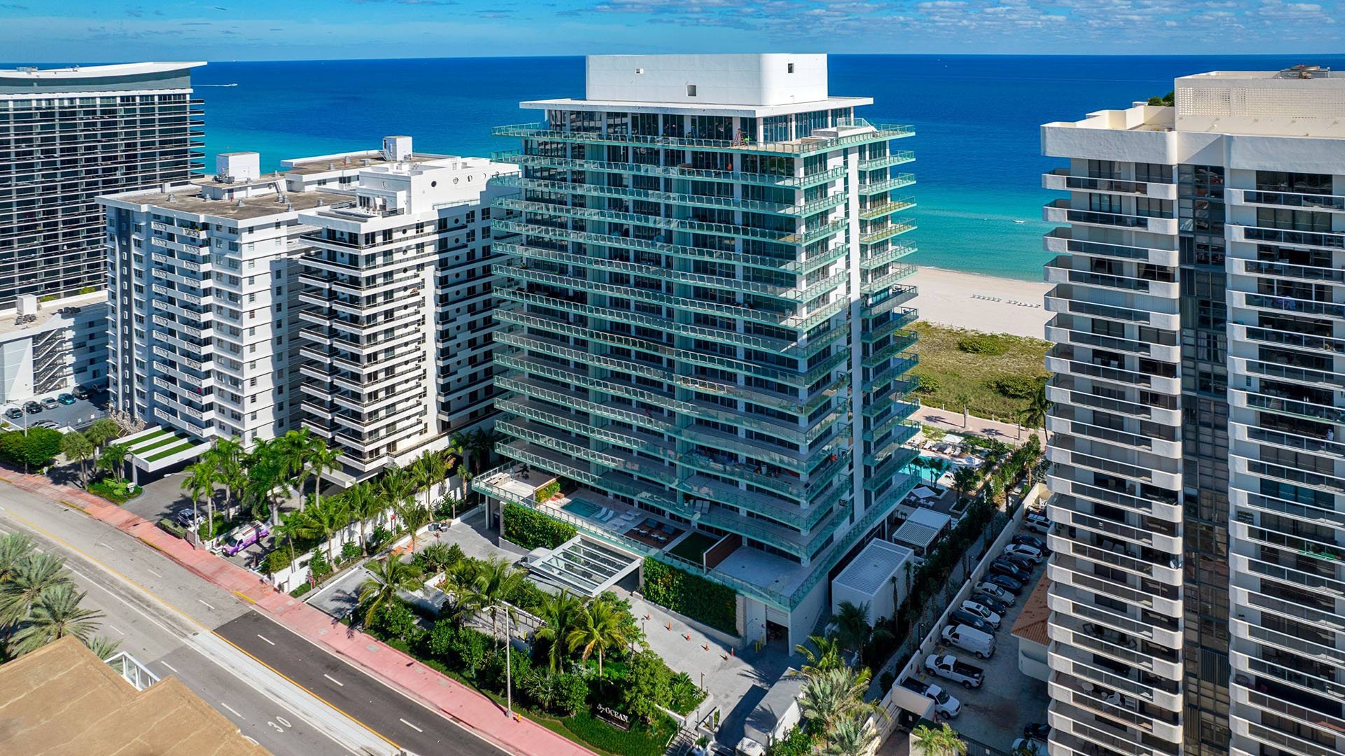 57 Ocean Miami Beach coastal architecture along Miami Beach waterfront, showcasing luxury and ultra luxury preconstruction condos in Mid-Beach on Millionaire's Row, Miami Beach, Florida.