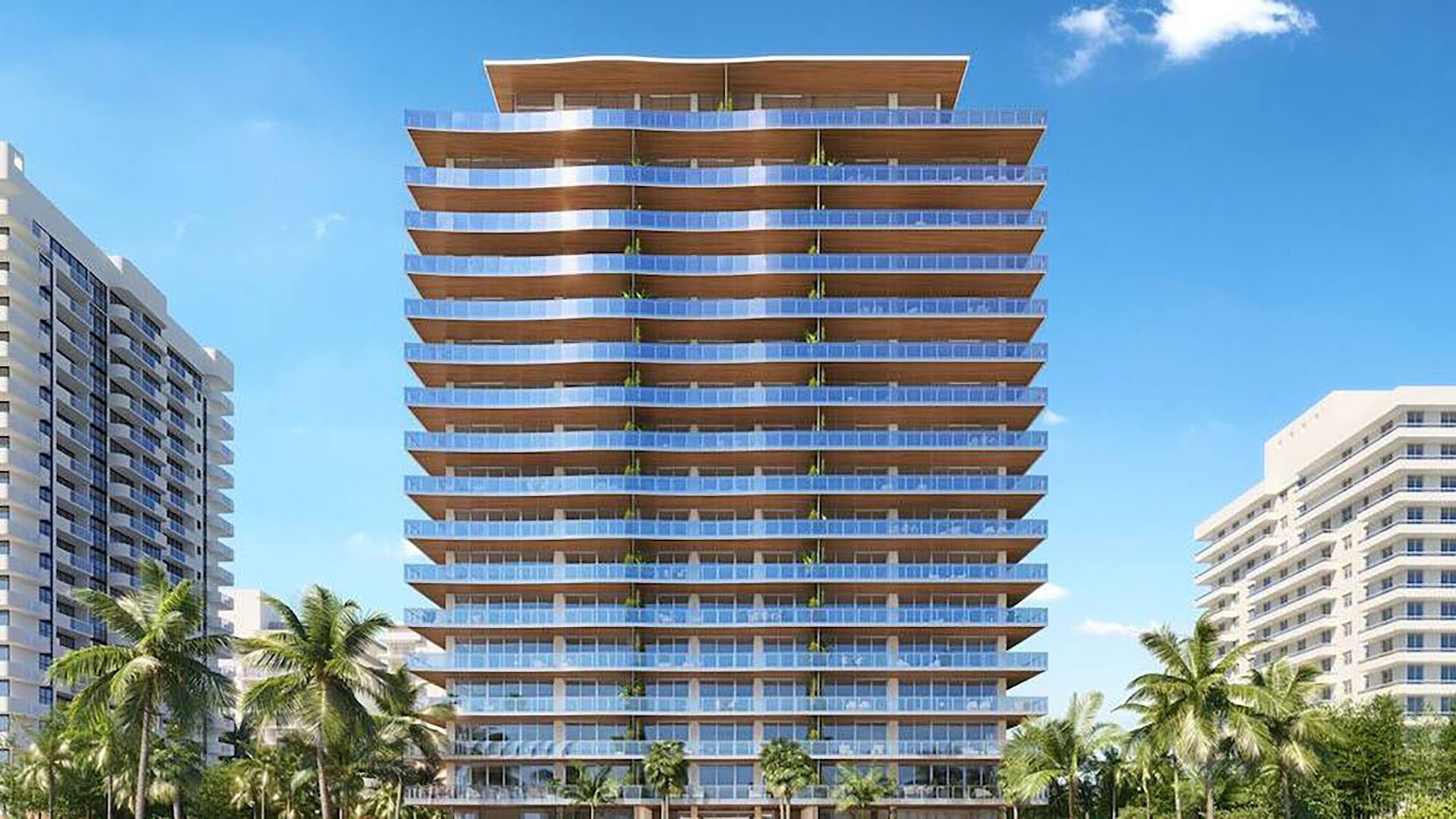 57 Ocean Miami Beach modern waterfront apartment building with ocean backdrop, showcasing luxury and ultra luxury preconstruction condos on Millionaire's Row, Mid-Beach, Miami Beach, Florida.
