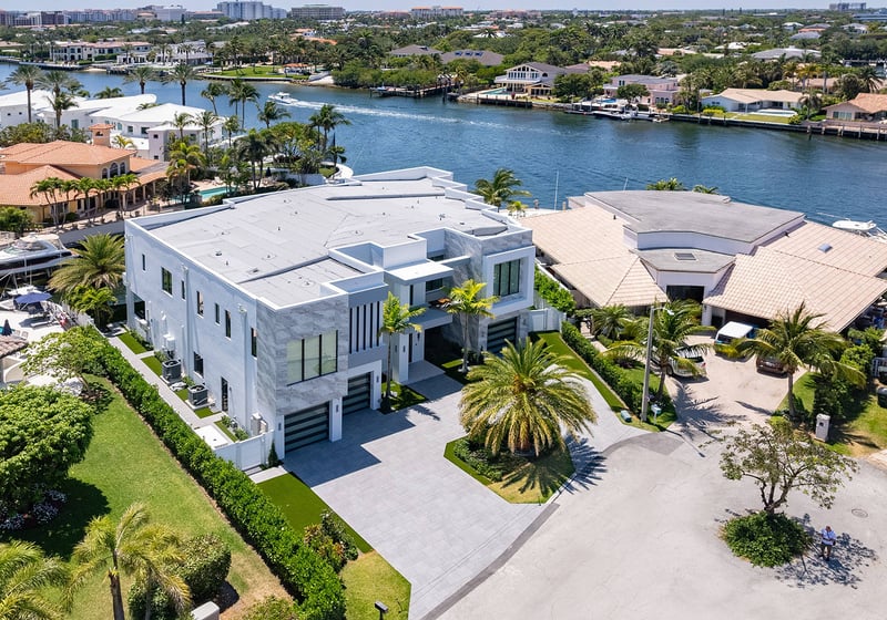 749 Bamboo Dr Boca Raton aerial view of luxury waterfront home site, showcasing luxury and ultra luxury resale Sun and Surf estate living beyond condos, Boca Raton, Florida.