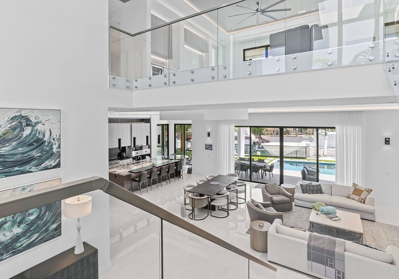 749 Bamboo Dr Boca Raton first-floor living room interior design with seating, showcasing luxury and ultra luxury resale Sun and Surf home beyond condos, Boca Raton, Florida.