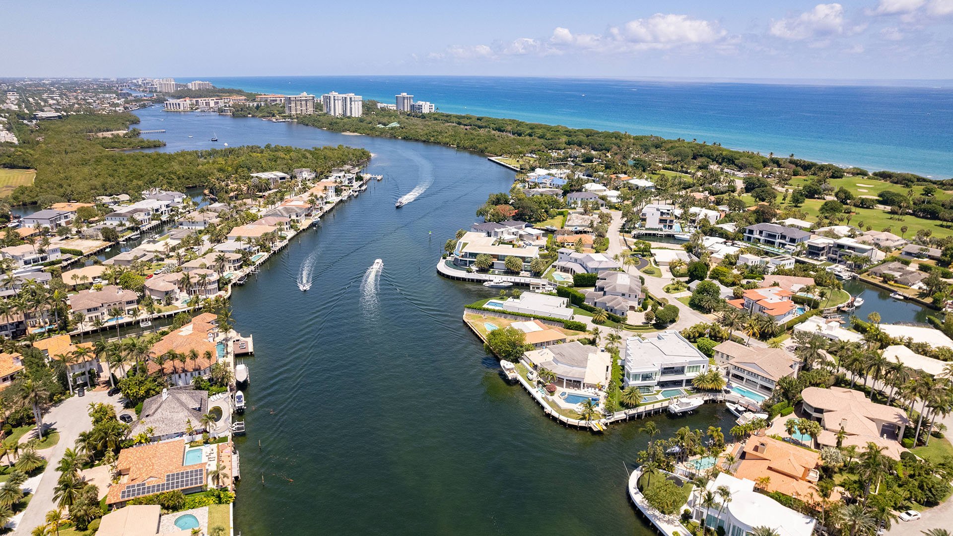 749 Bamboo Dr Boca Raton coastal view of waterfront homes and shoreline, showcasing luxury and ultra luxury resale South Florida living near Boca Raton condos, Boca Raton, Florida.