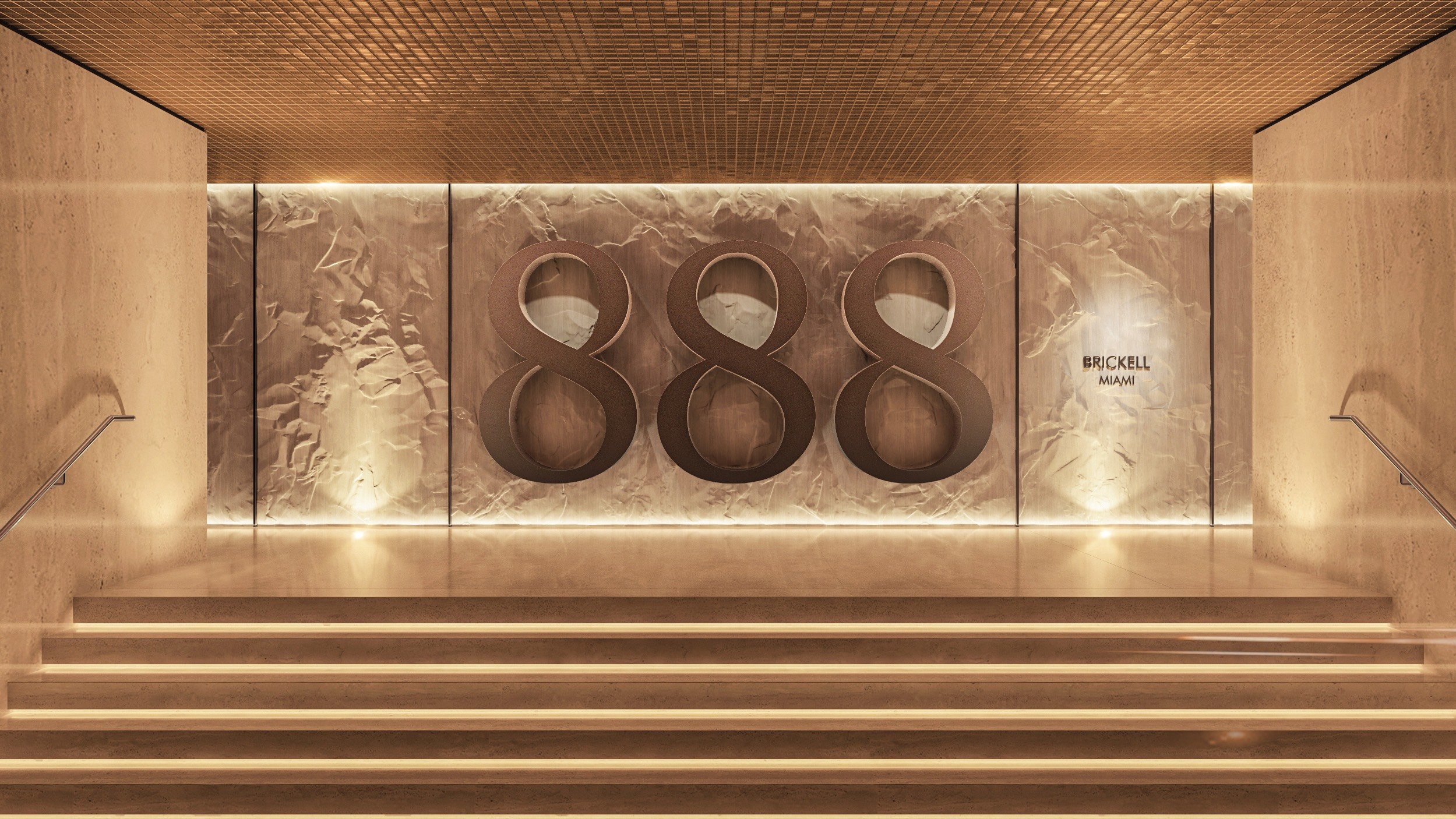 888 Brickell Residences grand entryway in Brickell, Miami, porte‑cochère arrival to ultra luxury and luxury condos, preconstruction.