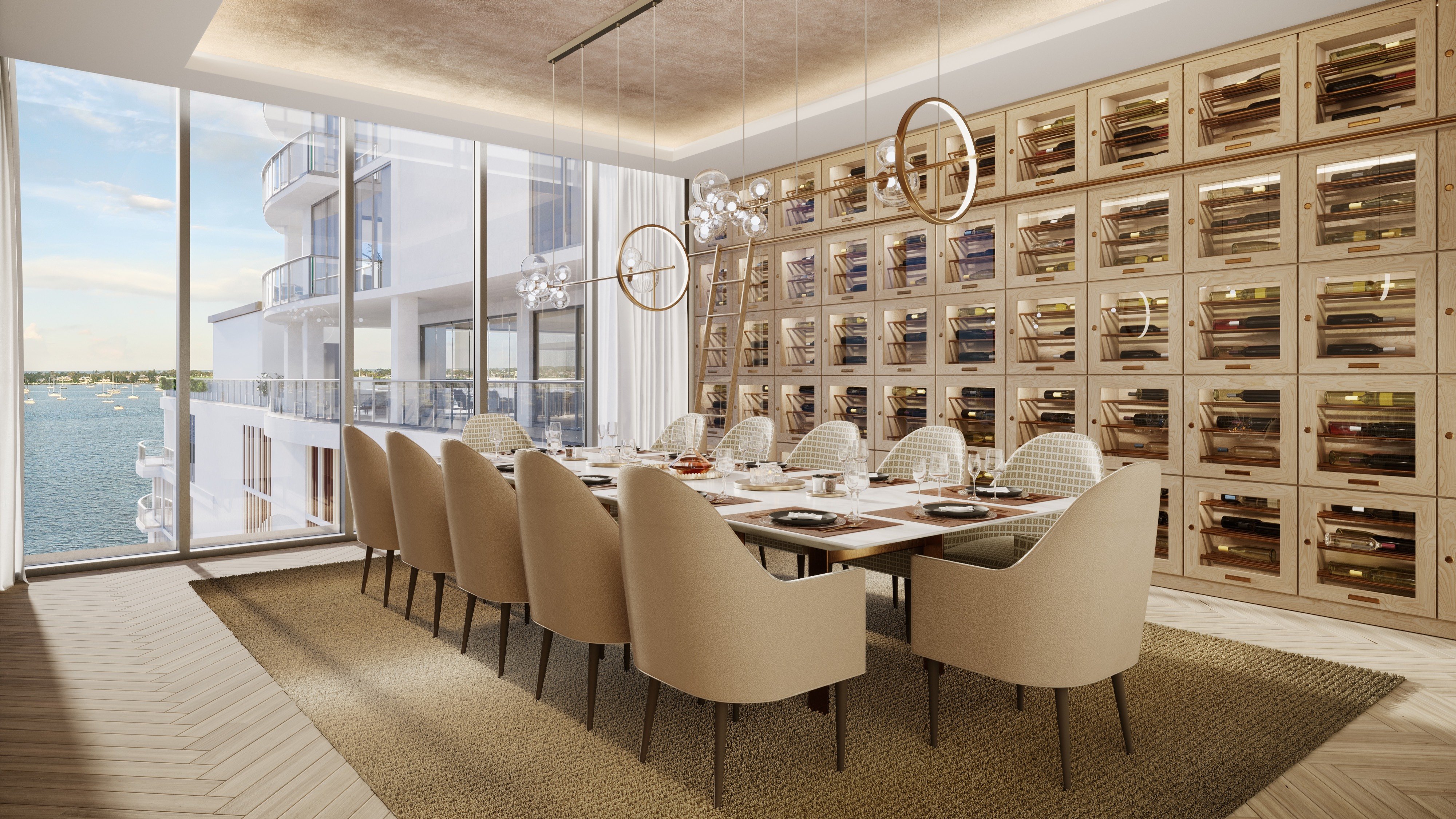 ALBA Palm Beach, West Palm Beach dining room with full waterfront view, elevated interiors in luxury and ultra luxury condos; preconstruction. Featuring luxurious.