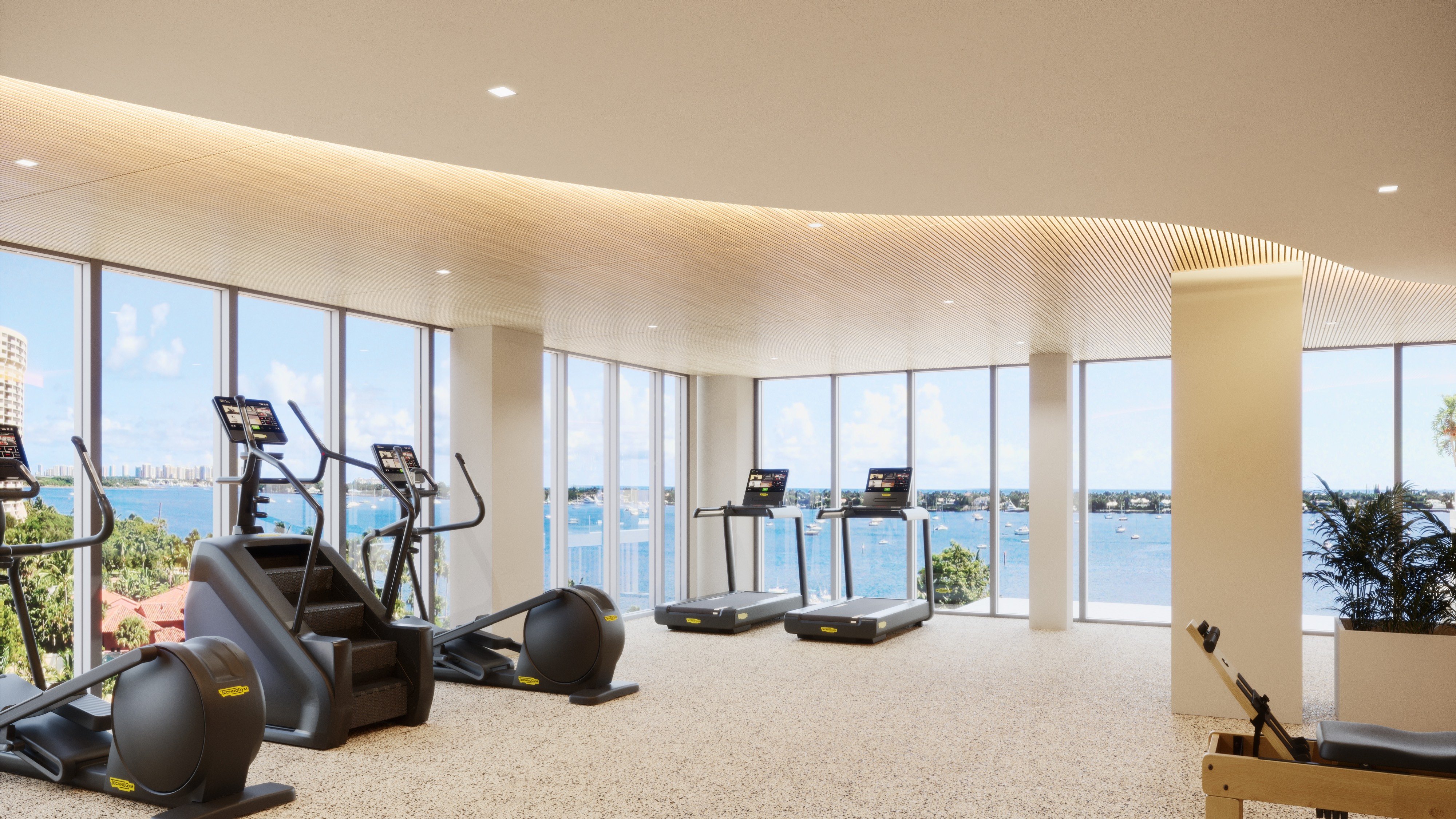 ALBA Palm Beach, West Palm Beach gym with waterfront view, state‑of‑the‑art wellness for luxury and ultra luxury condos; preconstruction. Featuring modern.