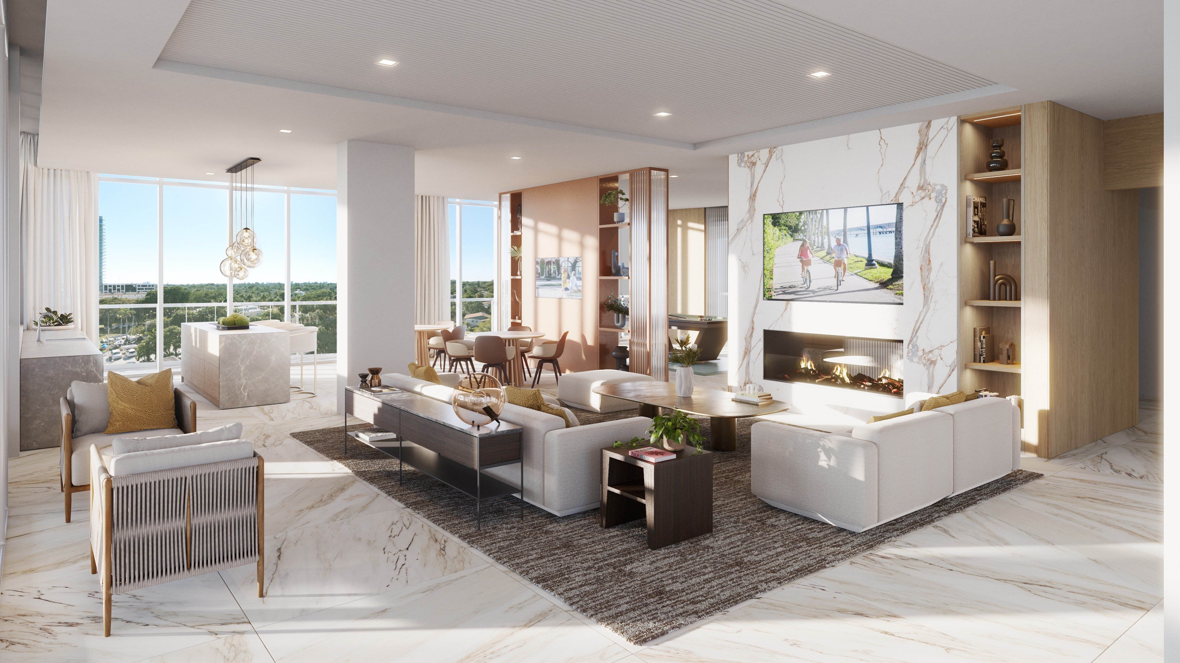ALBA Palm Beach, West Palm Beach living room with layered textures and subtle tones, elevated design in luxury and ultra luxury condos; preconstruction. Featuring modern interior.