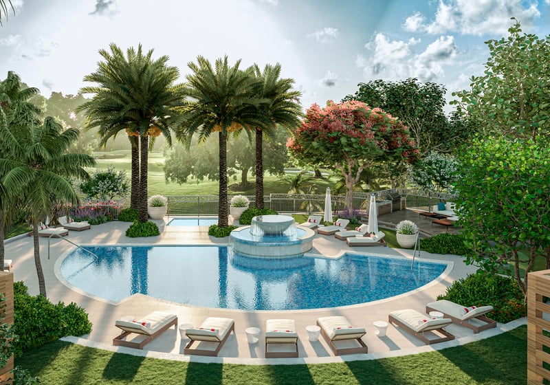 ALINA Residences, Boca Raton poolside retreat with cabanas and tropical landscaping, resort amenities for luxury and ultra luxury condos in Boca Raton. Featuring luxurious.