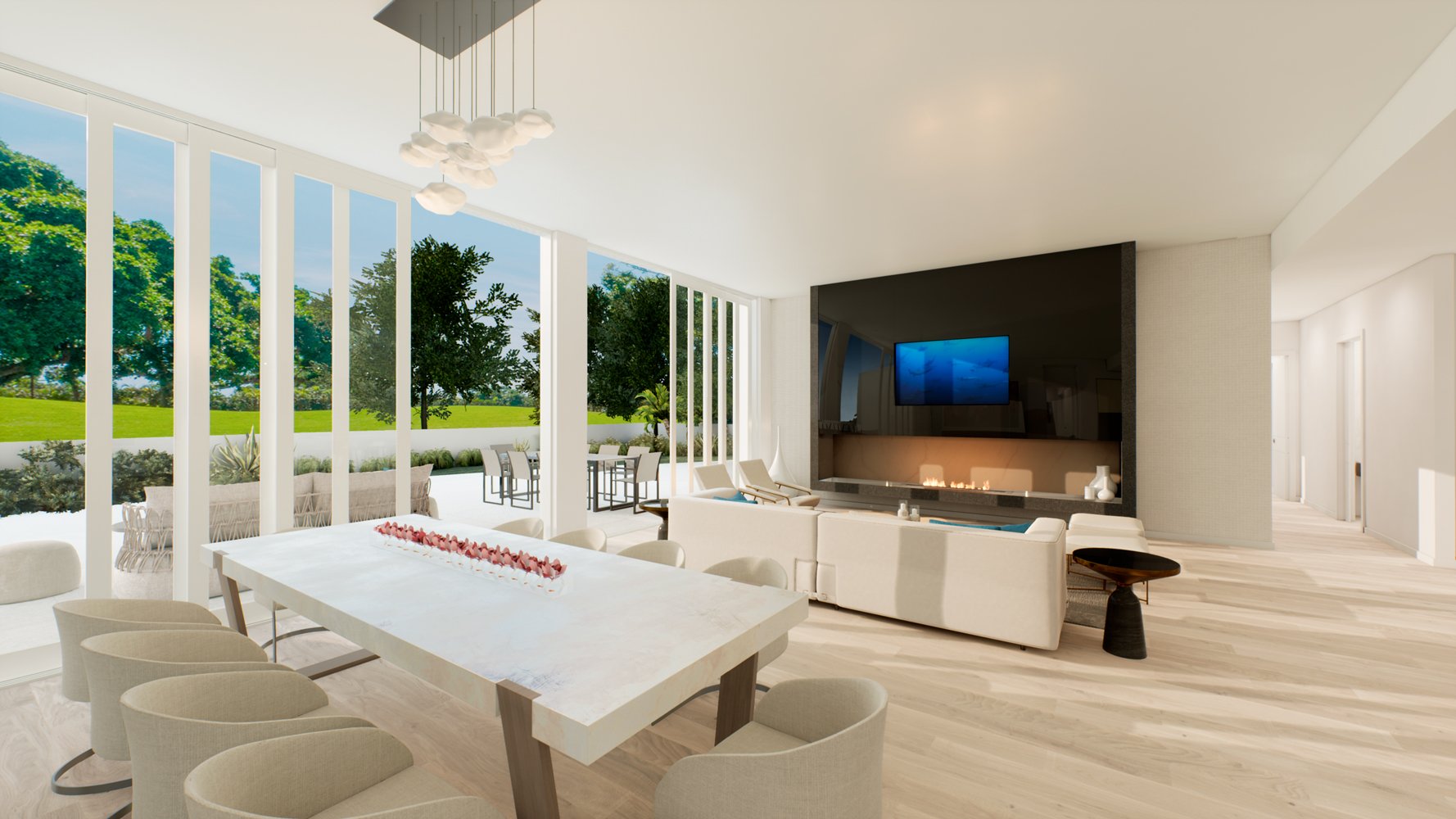 ALINA Residences, Boca Raton living room with garden view, tropical calm in luxury and ultra luxury condos; resale. Featuring modern interior.