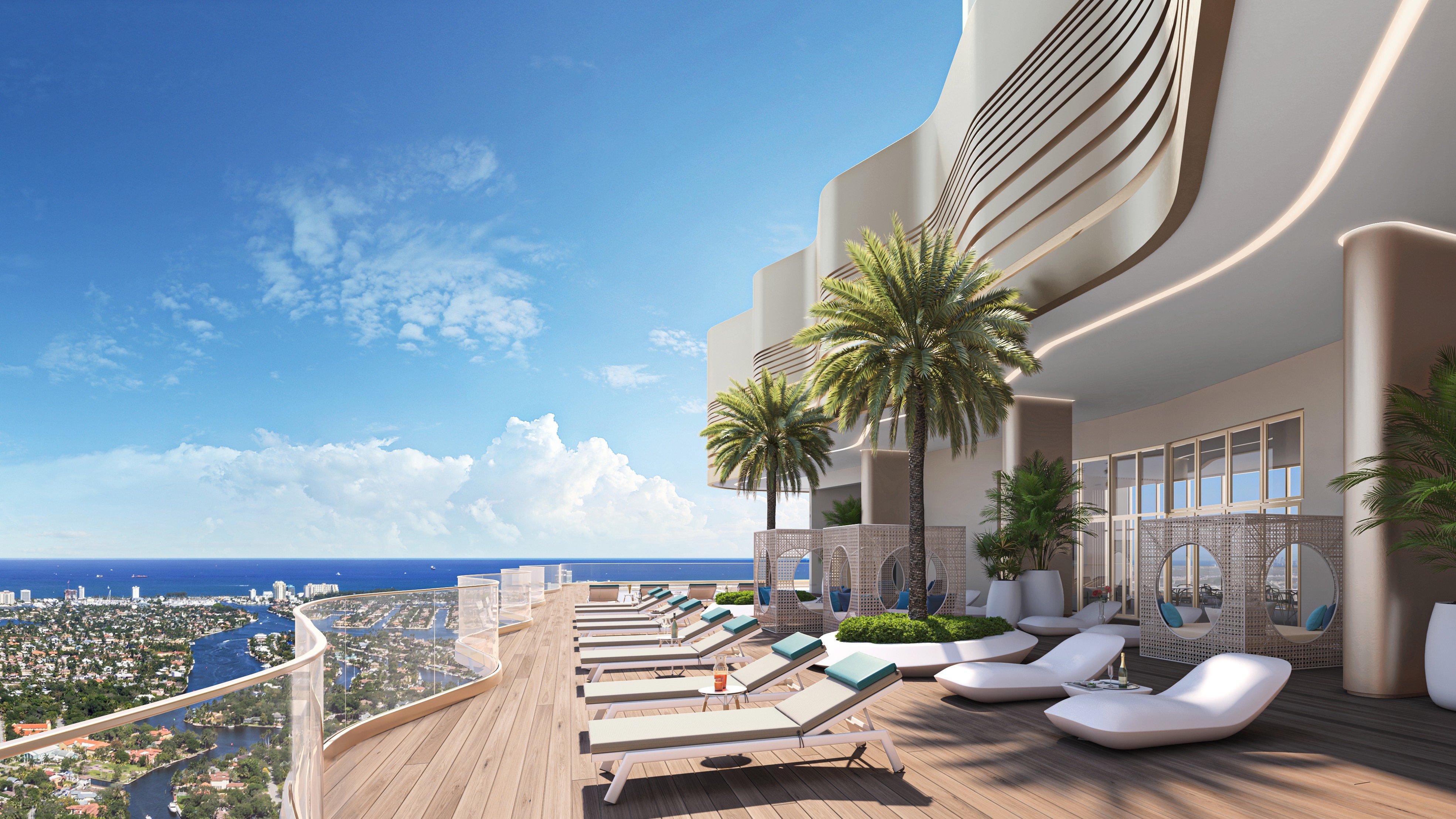 Andare Residences Fort Lauderdale rooftop pool with ocean view; luxury sky deck for ultra luxury preconstruction condos in Fort Lauderdale. Featuring poolside.