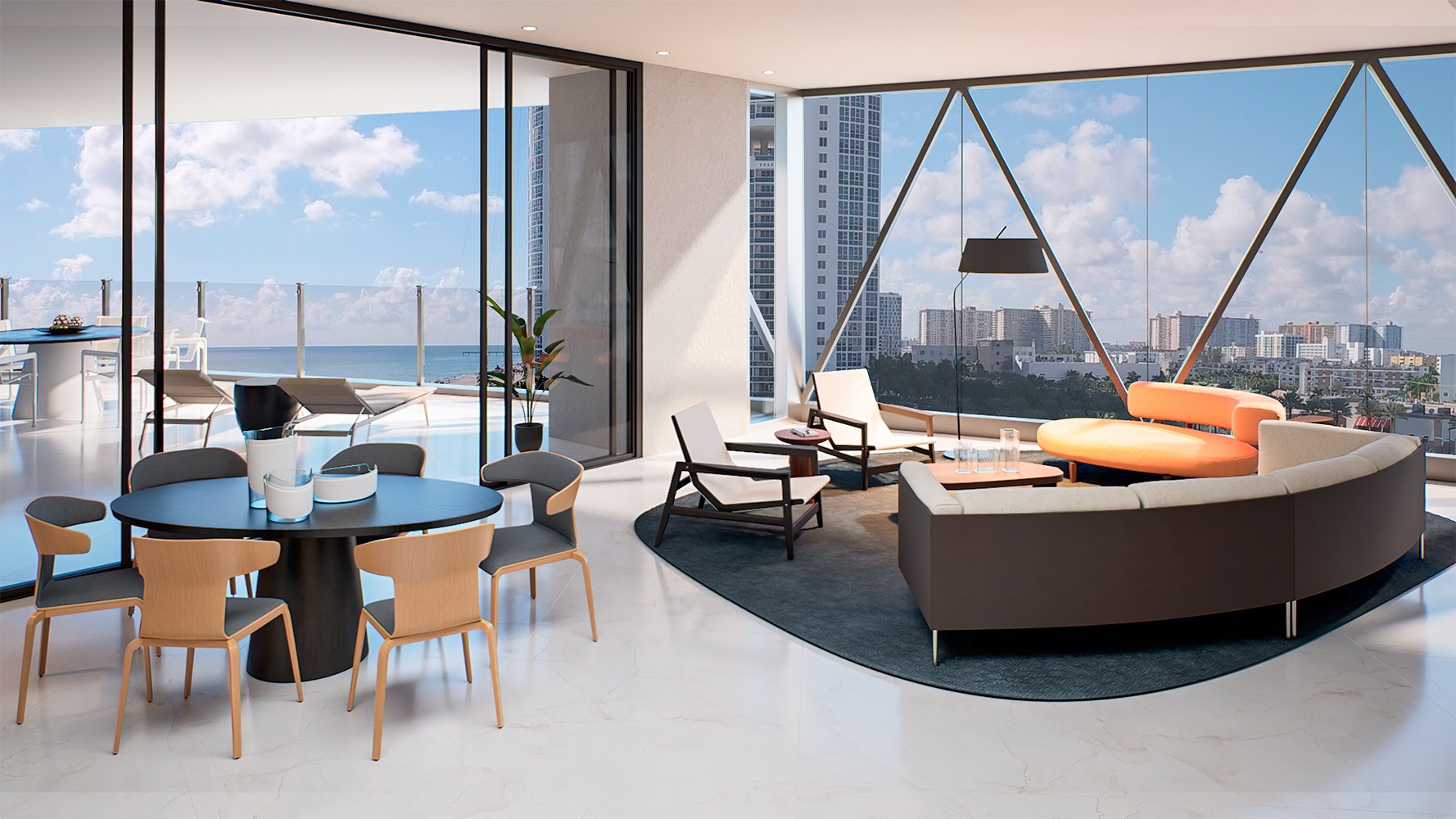 Bentley Residences Sunny Isles apartment interior with ocean view in Sunny Isles Beach; luxury and ultra luxury condos, preconstruction, coastal living.