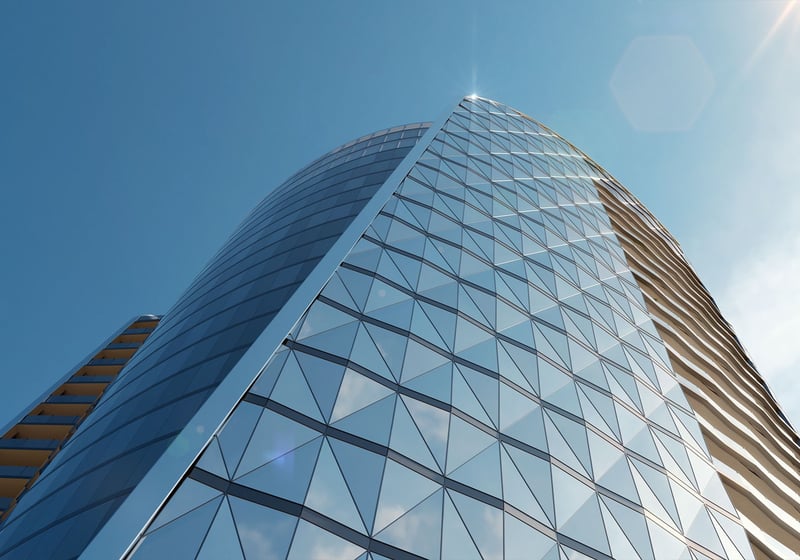 Bentley Residences Sunny Isles modern architectural tower on the skyline in Sunny Isles Beach; luxury and ultra luxury condos, preconstruction, signature design. Featuring building.