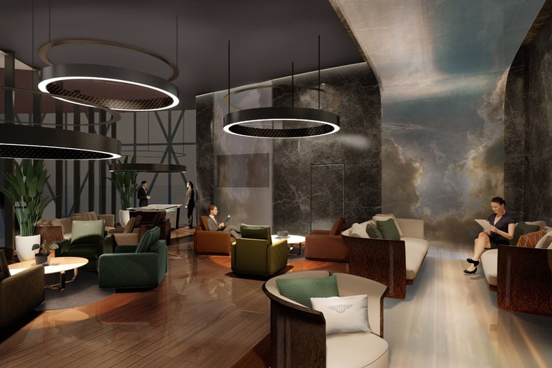 Bentley Residences Sunny Isles lounge interior in Sunny Isles Beach; luxury and ultra luxury condos, preconstruction, refined gathering space. Featuring modern design.
