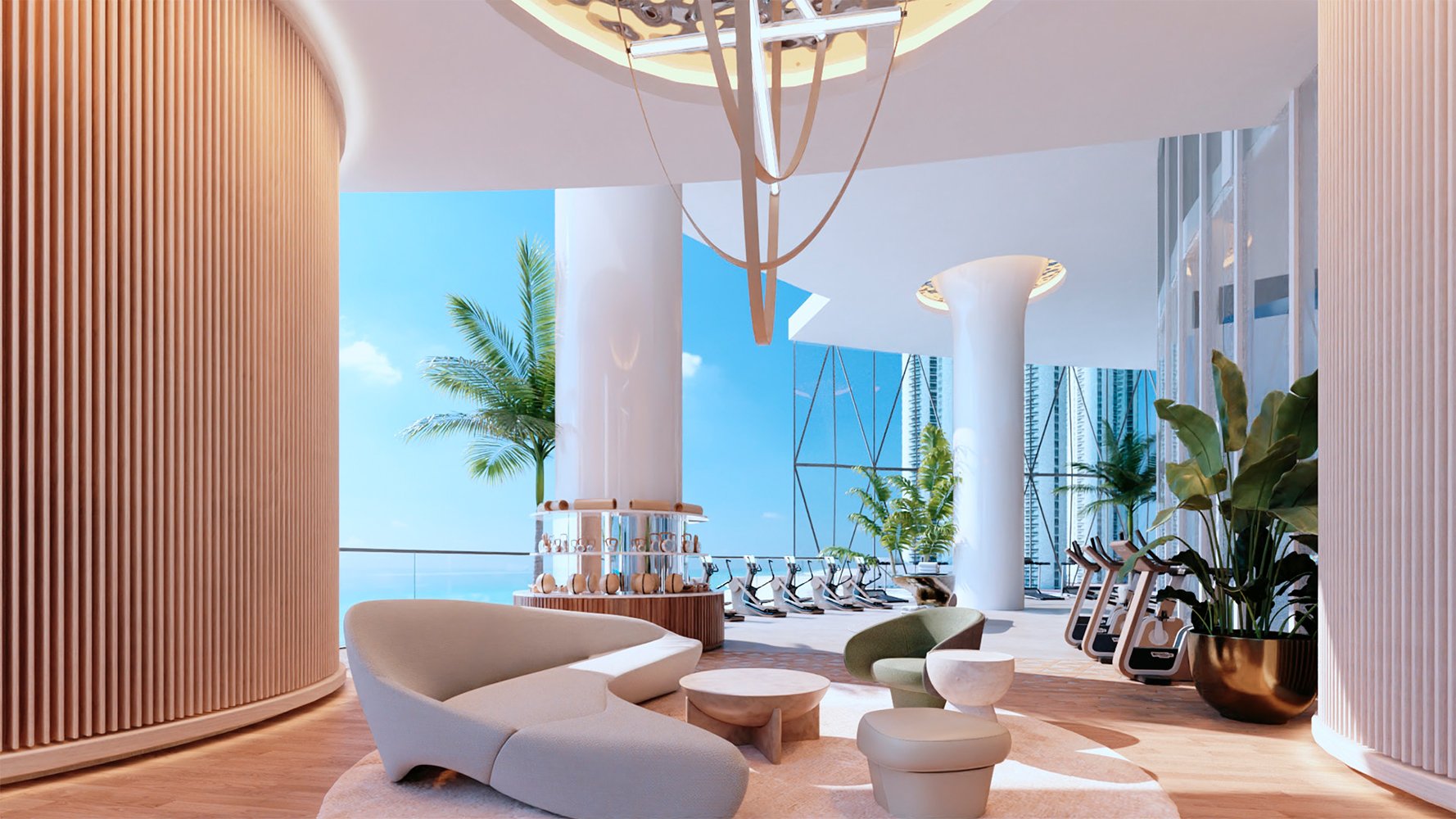 Bentley Residences Sunny Isles luxury lounge interior in Sunny Isles Beach; luxury and ultra luxury condos, preconstruction, sophisticated social area. Featuring modern.