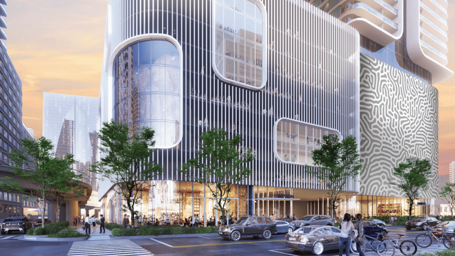 Cipriani Residences Brickell urban building exterior; luxury architecture for ultra luxury preconstruction condos in Brickell, Miami. Featuring modern.