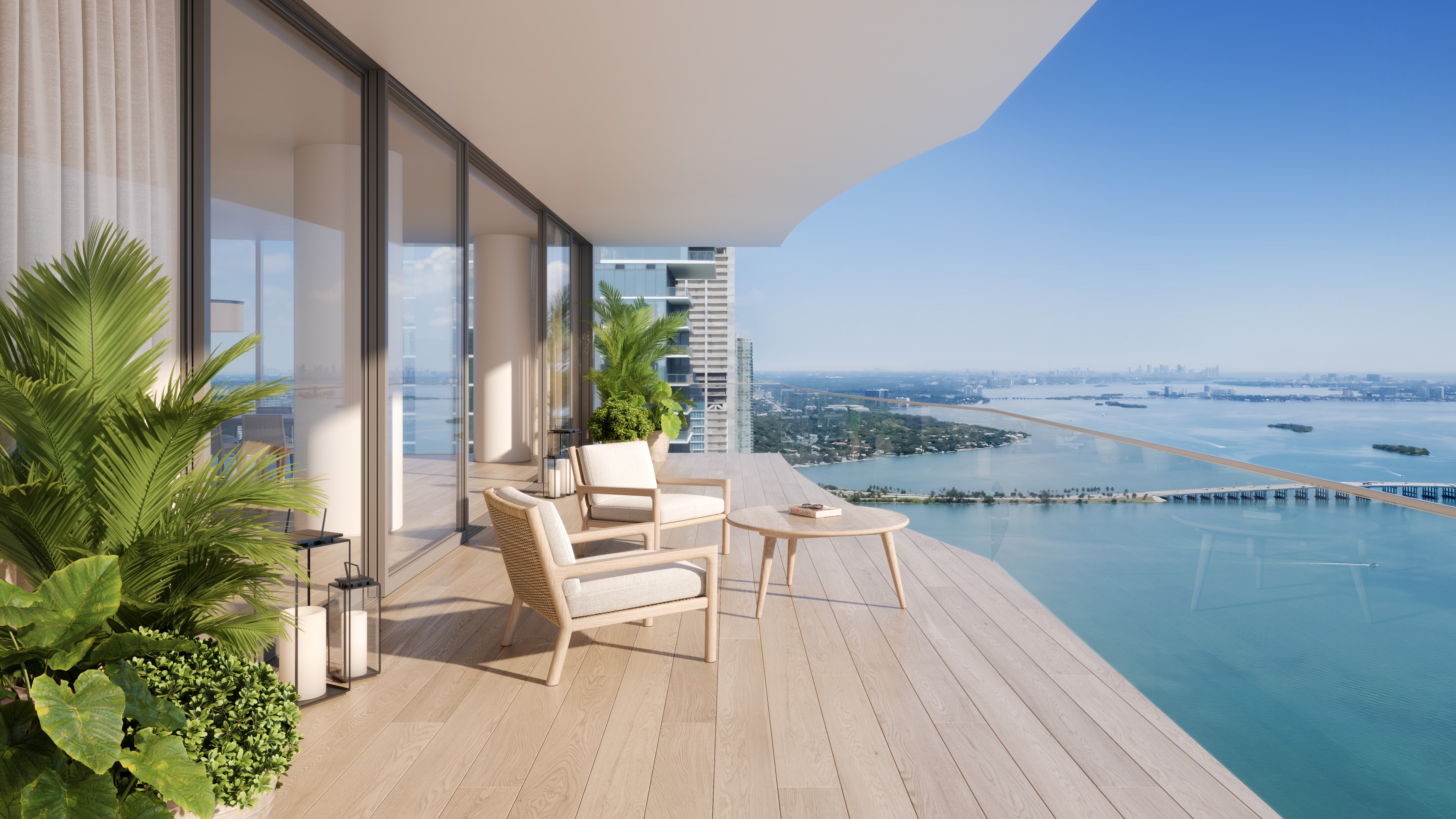 Edition Edgewater, Miami modern balcony with waterfront view, indoor‑outdoor living for luxury and ultra luxury condos in Edgewater; preconstruction.