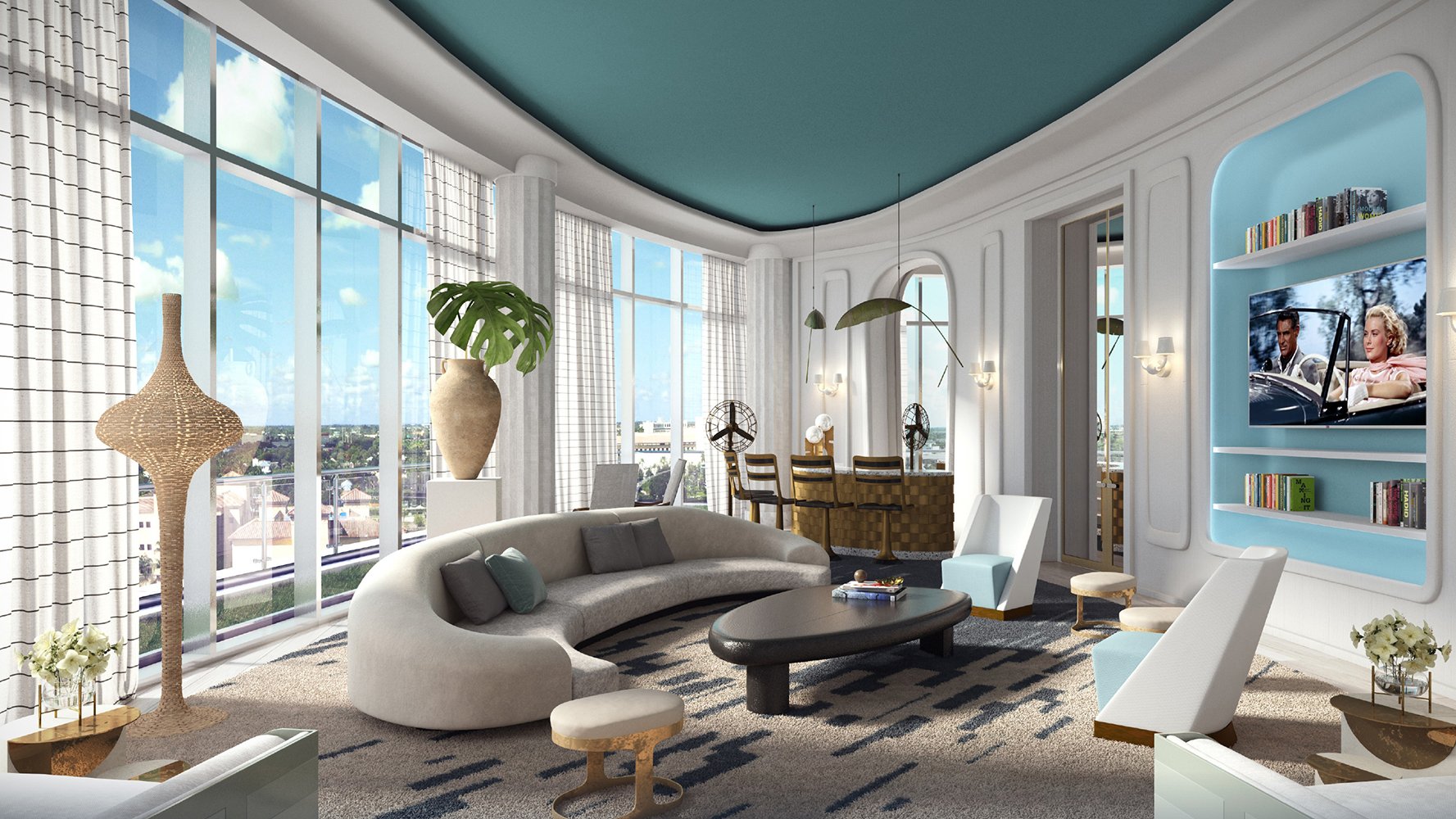 Elegant living room interior at Forte on Flagler, West Palm Beach, showcasing luxury condo design and open modern layout.