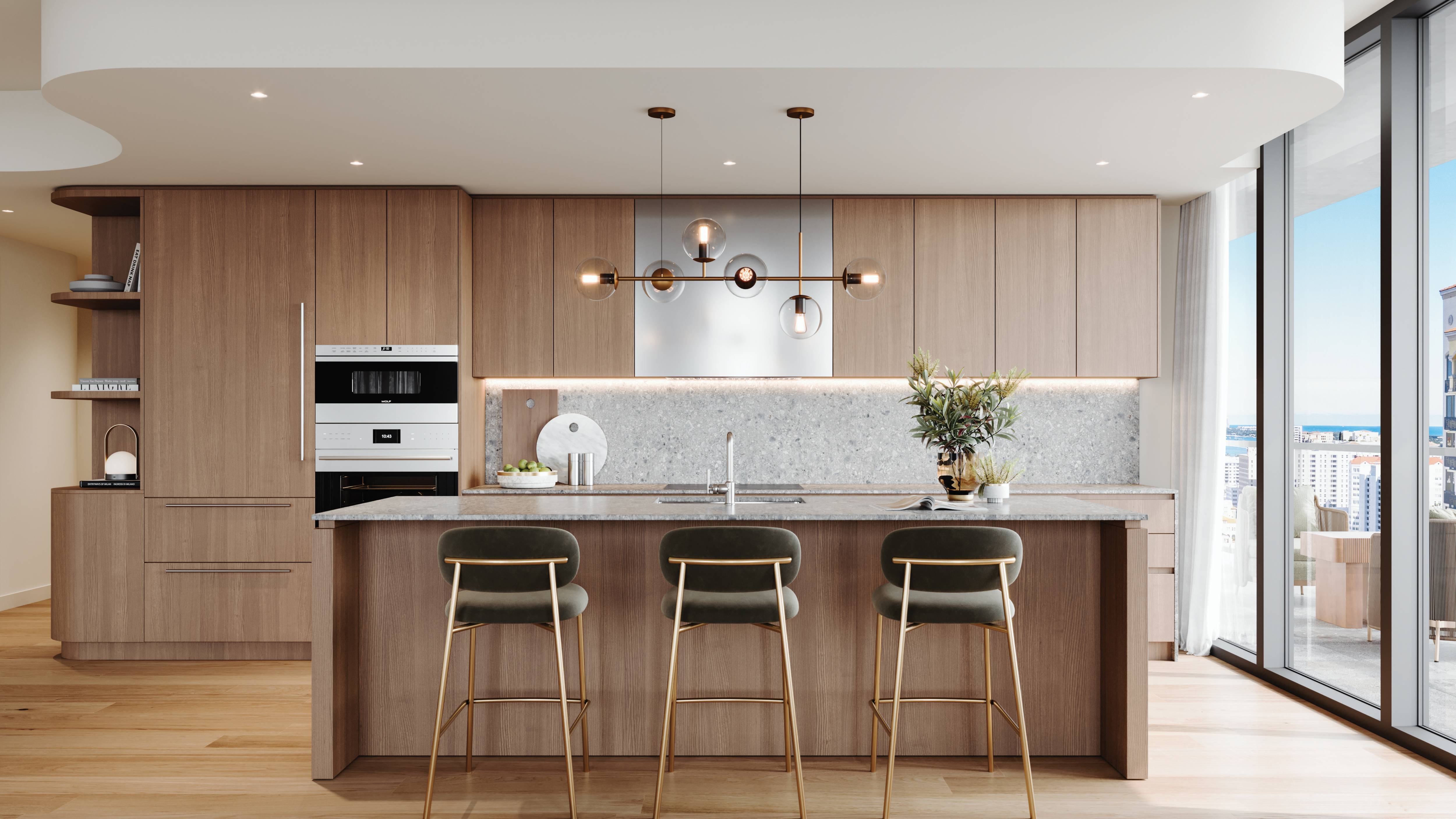 Mr. C Residences West Palm Beach modern kitchen interior design, luxury and ultra luxury preconstruction condos finishes.