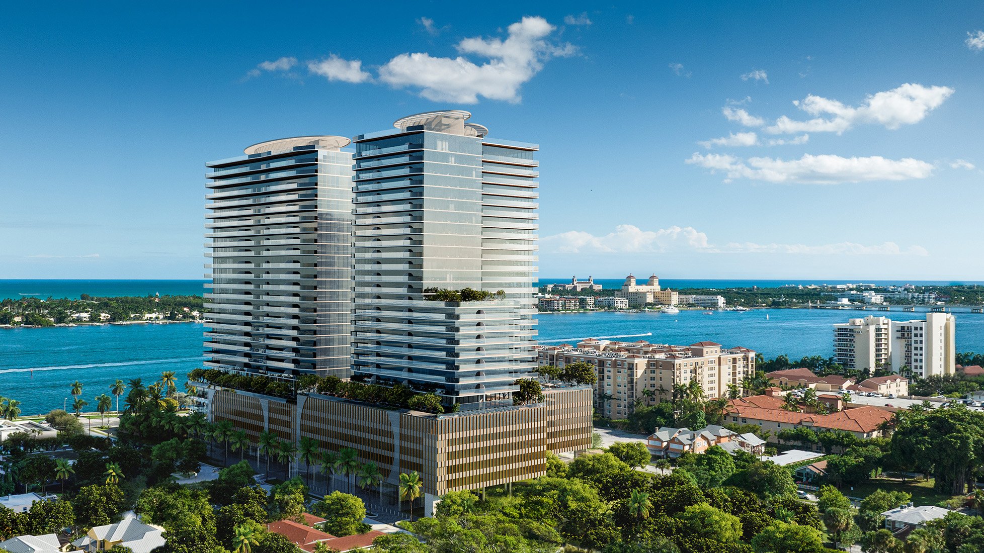 Modern high-rise at Olara West Palm Beach highlighting luxury preconstruction waterfront condos and sophisticated urban architecture.