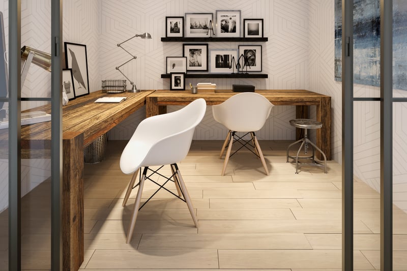 One Park Tower by Turnberry modern home office in North Miami’s SoLé Mia; luxury workspace within ultra luxury preconstruction condos. Featuring interior.