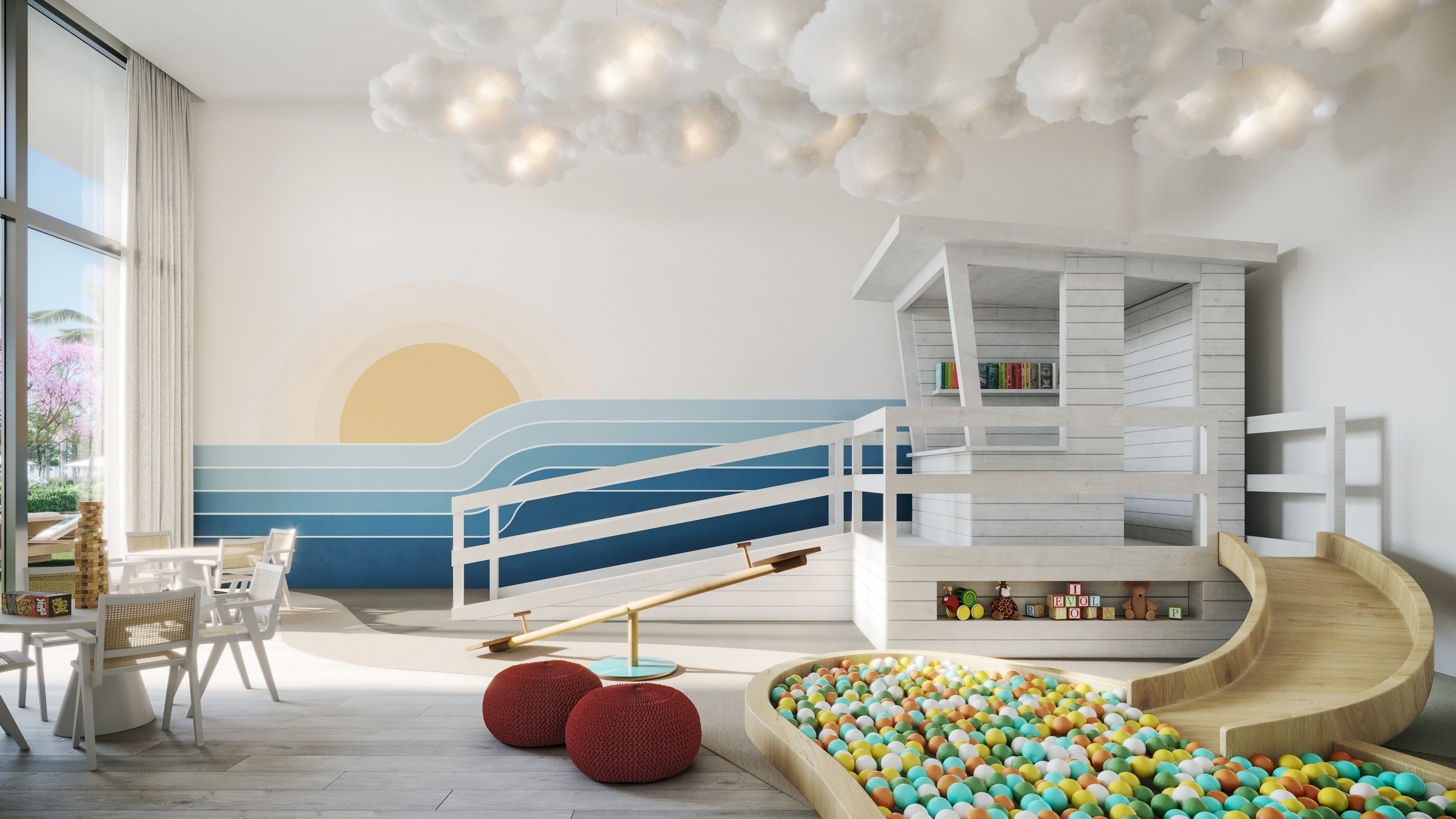 One Park Tower by Turnberry playroom design; luxury family amenity for ultra luxury preconstruction condos in North Miami. Featuring interior.