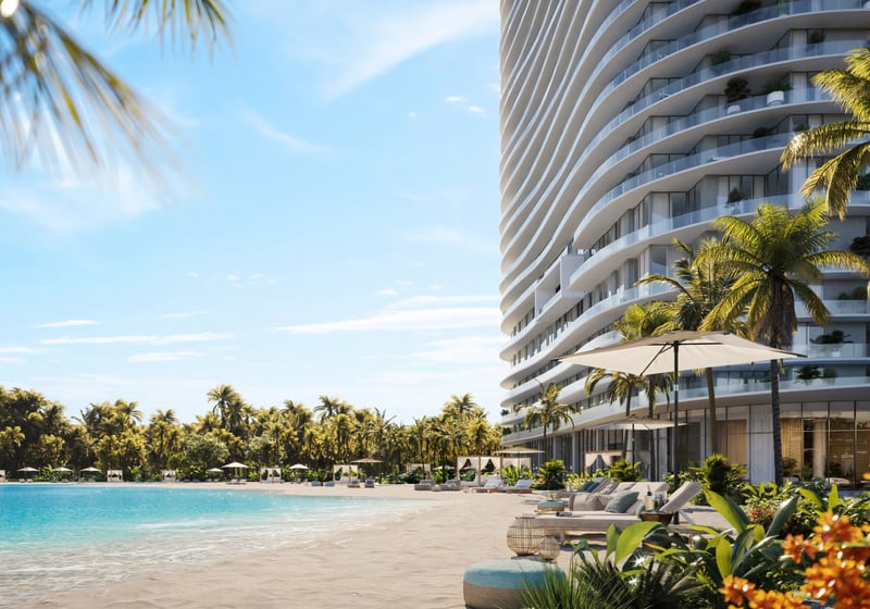 One Park Tower by Turnberry tropical beachfront resort view; luxury coastal lifestyle for ultra luxury preconstruction condos at SoLé Mia, North Miami.
