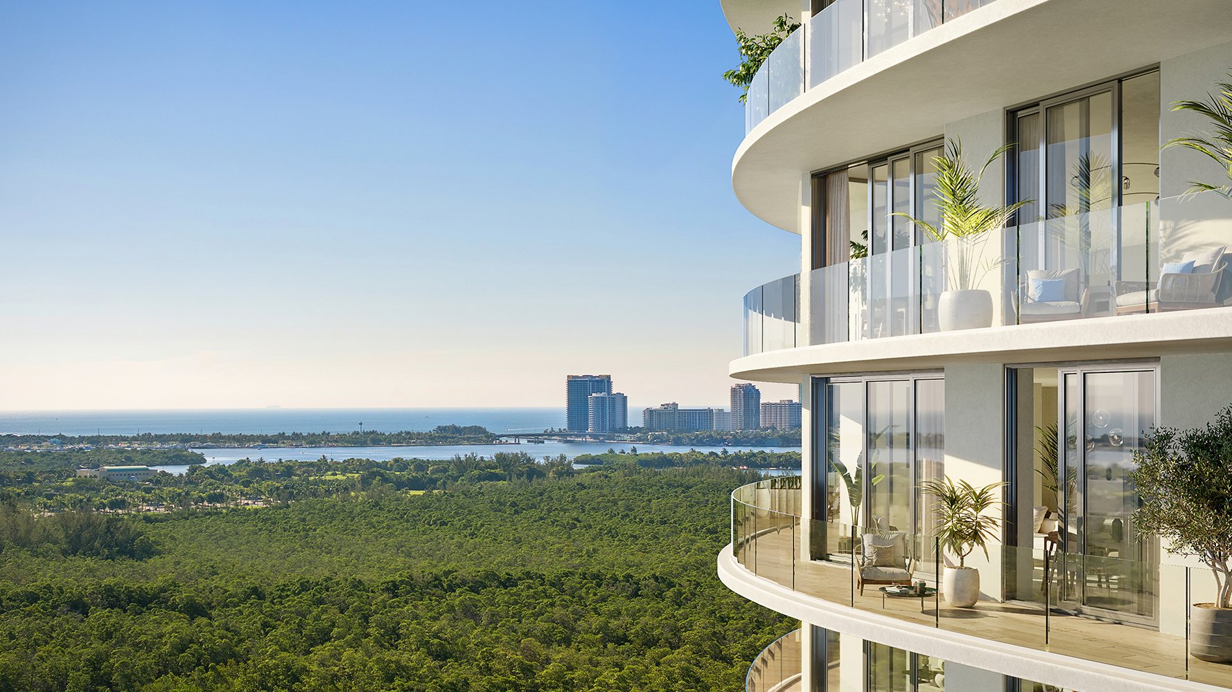 One Park Tower by Turnberry luxury residences in North Miami featuring oceanfront balcony views and modern design. Featuring view.