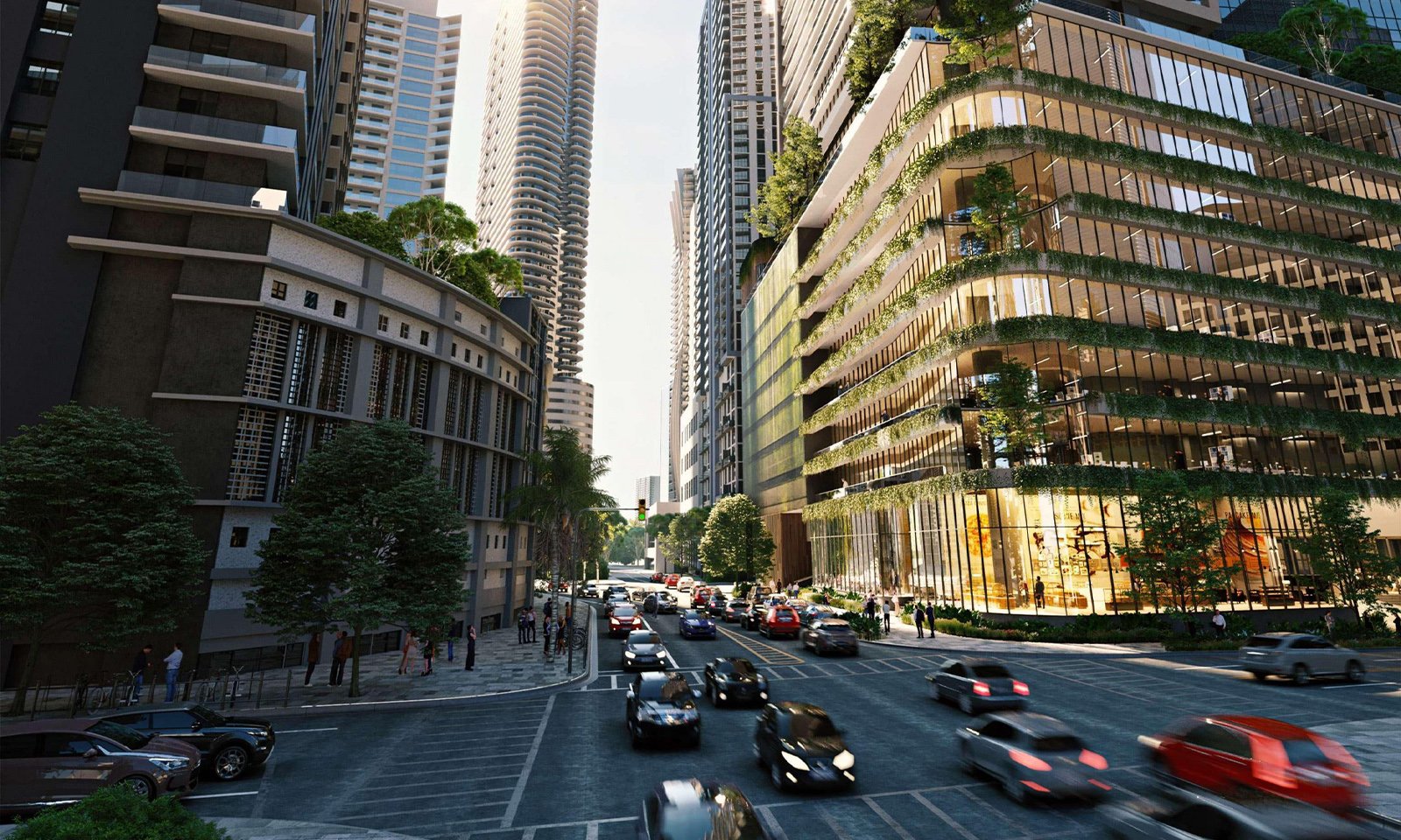ORA by Casa Tua, Brickell Miami street‑level view with vibrant urban architecture, tower offering luxury and ultra luxury condos; prime preconstruction in the financial district near Biscayne Bay. Featuring bustling.