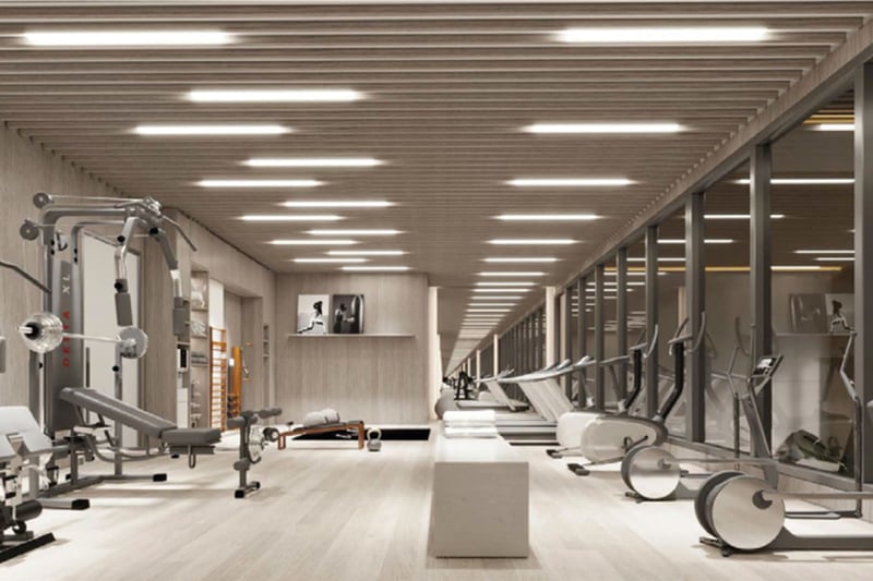 Origin Residences Bay Harbor Islands fitness center with treadmills, cardio machines and strength training, showcasing luxury and ultra luxury preconstruction condos amenities in Bay Harbor Islands, Miami, Florida.