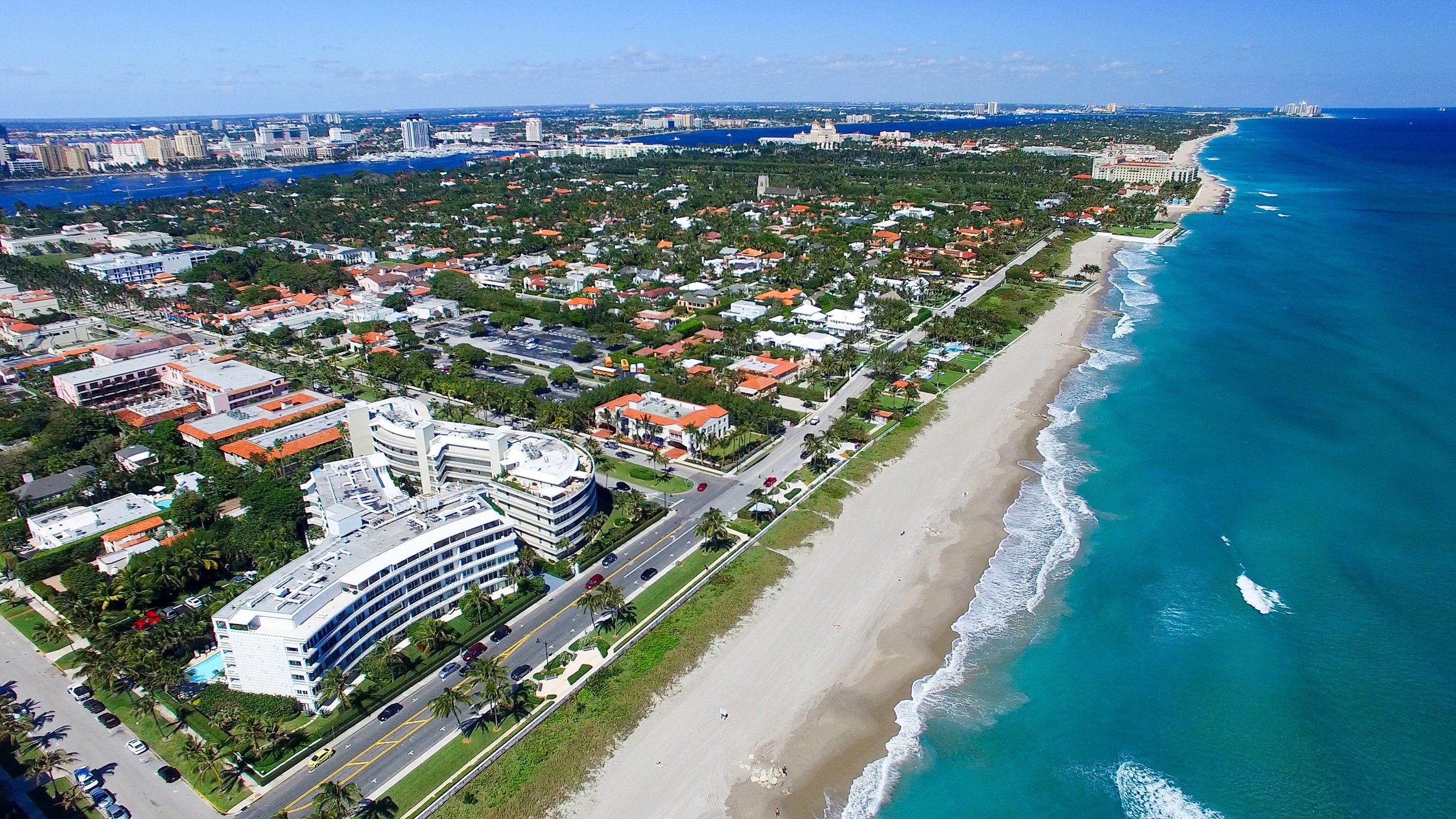 Palm Beach, Florida aerial of beaches, estates and waterways, prestigious zone for luxury and ultra luxury condos, with preconstruction and resale opportunities. Featuring coastal view.