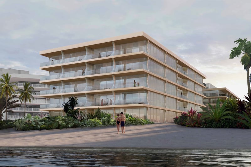 Palm Beach Residences by Aman, Palm Beach, Florida beachfront low-rise with flowing glass balconies and ocean shoreline, showcasing luxury and ultra luxury preconstruction condos with resort-style tropical landscaping.