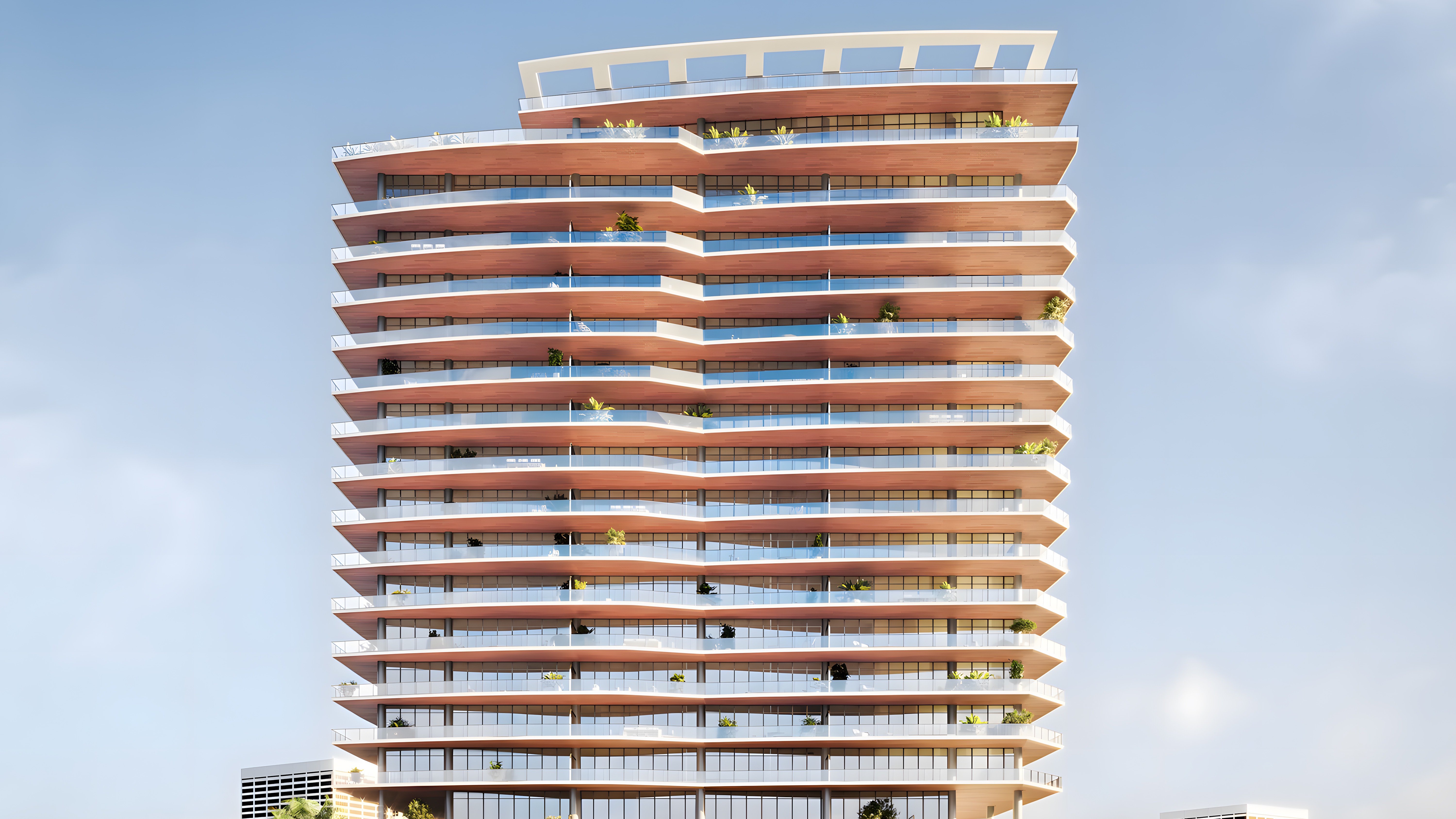 Riva Residenze, Fort Lauderdale modern architectural façade on the water, contemporary tower of luxury and ultra luxury condos; established resale. Featuring building and facade.