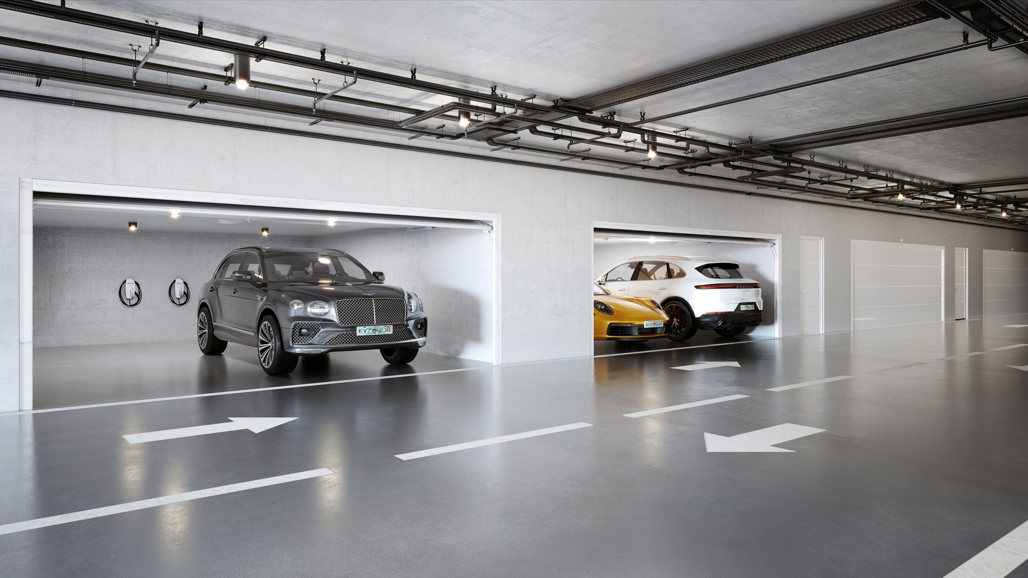Rivage Bal Harbour private luxury car garage interior in Bal Harbour, Miami, collector‑grade amenity within luxury and ultra luxury condos; preconstruction.