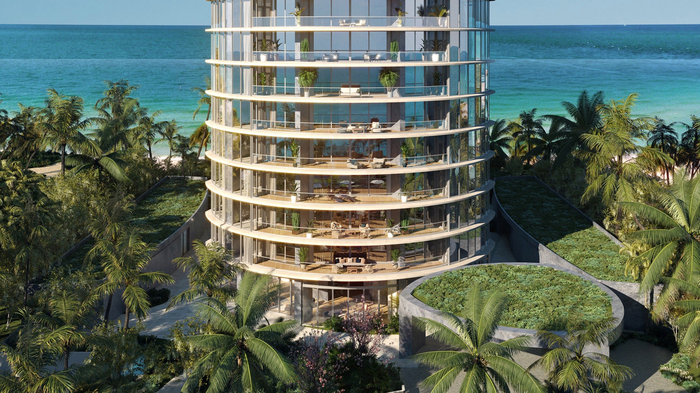 Rivage Bal Harbour, Bal Harbour Miami modern beachfront condo architecture, glass tower on the Atlantic for luxury and ultra luxury condos; preconstruction.