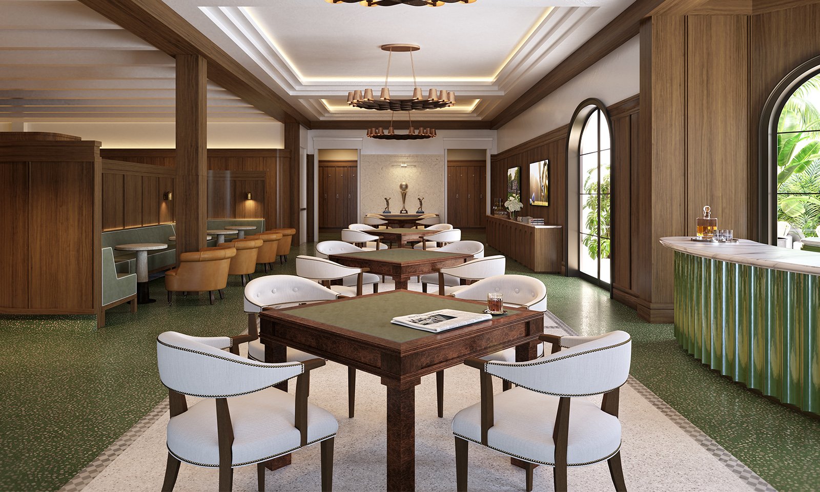 Shell Bay by Auberge, Hallandale Beach elegant lounge interior, resort ambiance for luxury and ultra luxury condos; preconstruction.