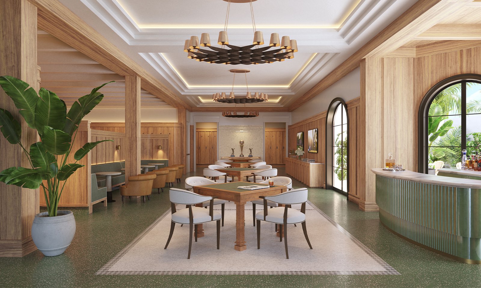 Shell Bay by Auberge, Hallandale Beach modern dining area, open‑plan living in luxury and ultra luxury condos; preconstruction. Featuring interior.