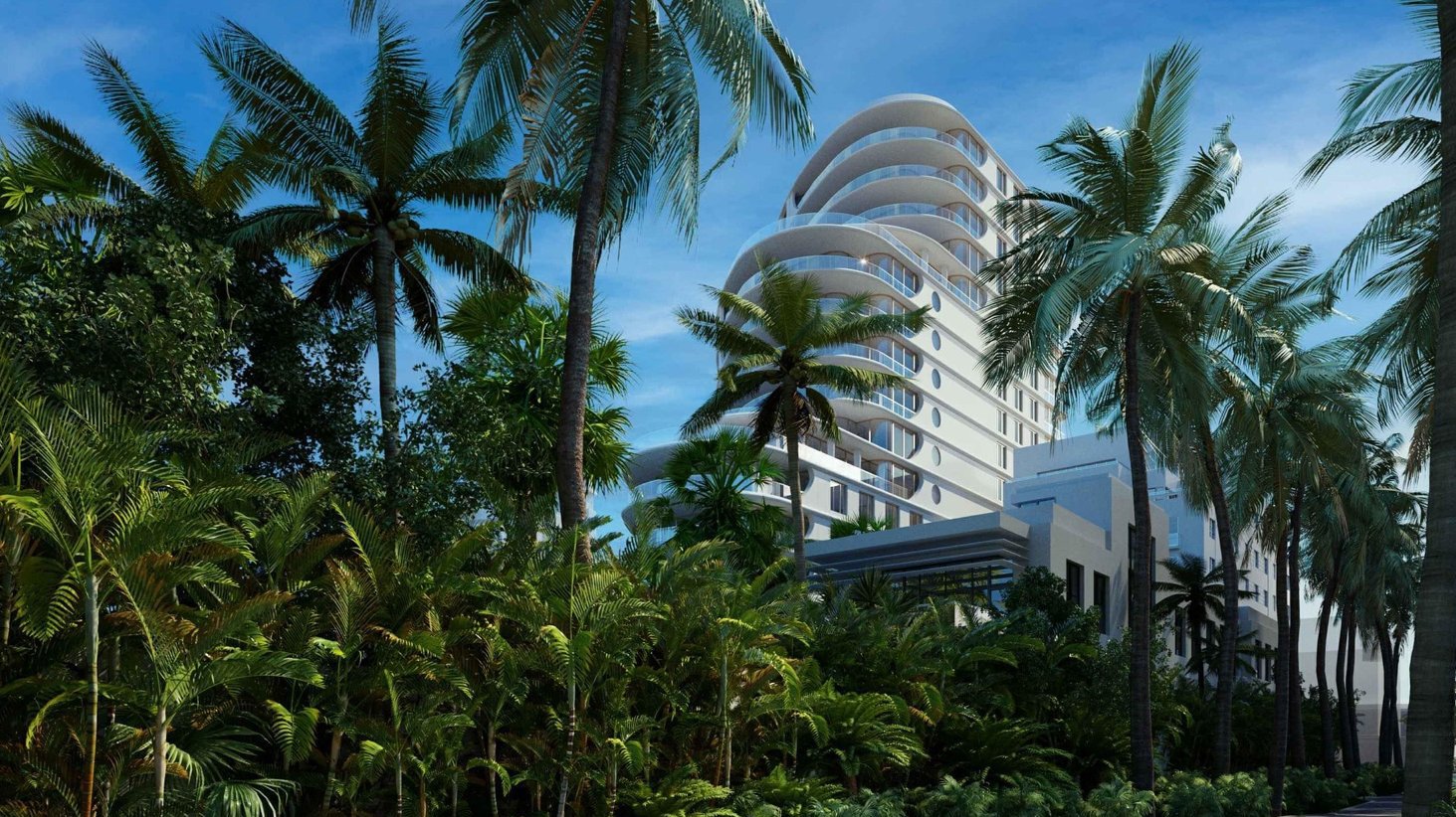 Shore Club, Miami Beach resort building wrapped in lush vegetation. South Beach icon offering luxury and ultra luxury condos; preconstruction. Featuring tropical.