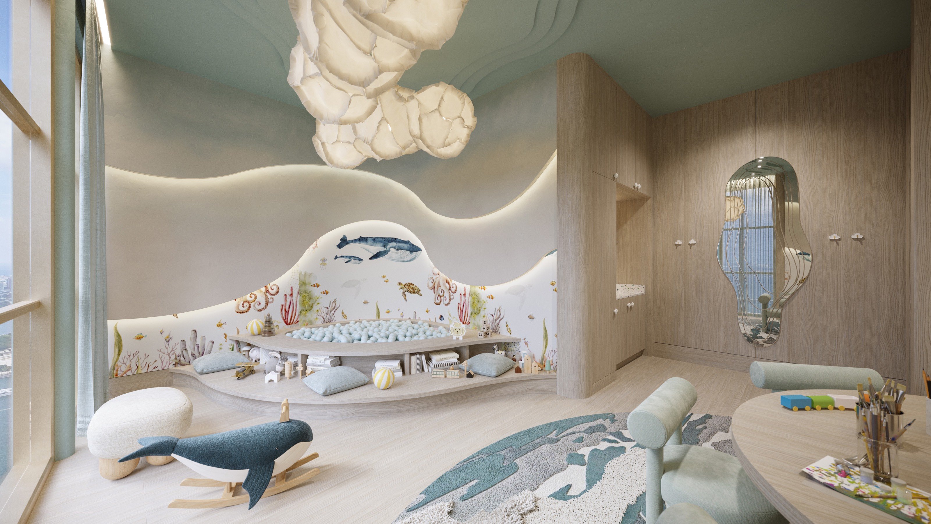 St. Regis Brickell children’s playroom. Brickell, Miami, family amenity for luxury and ultra luxury condos; preconstruction. Featuring interior design.