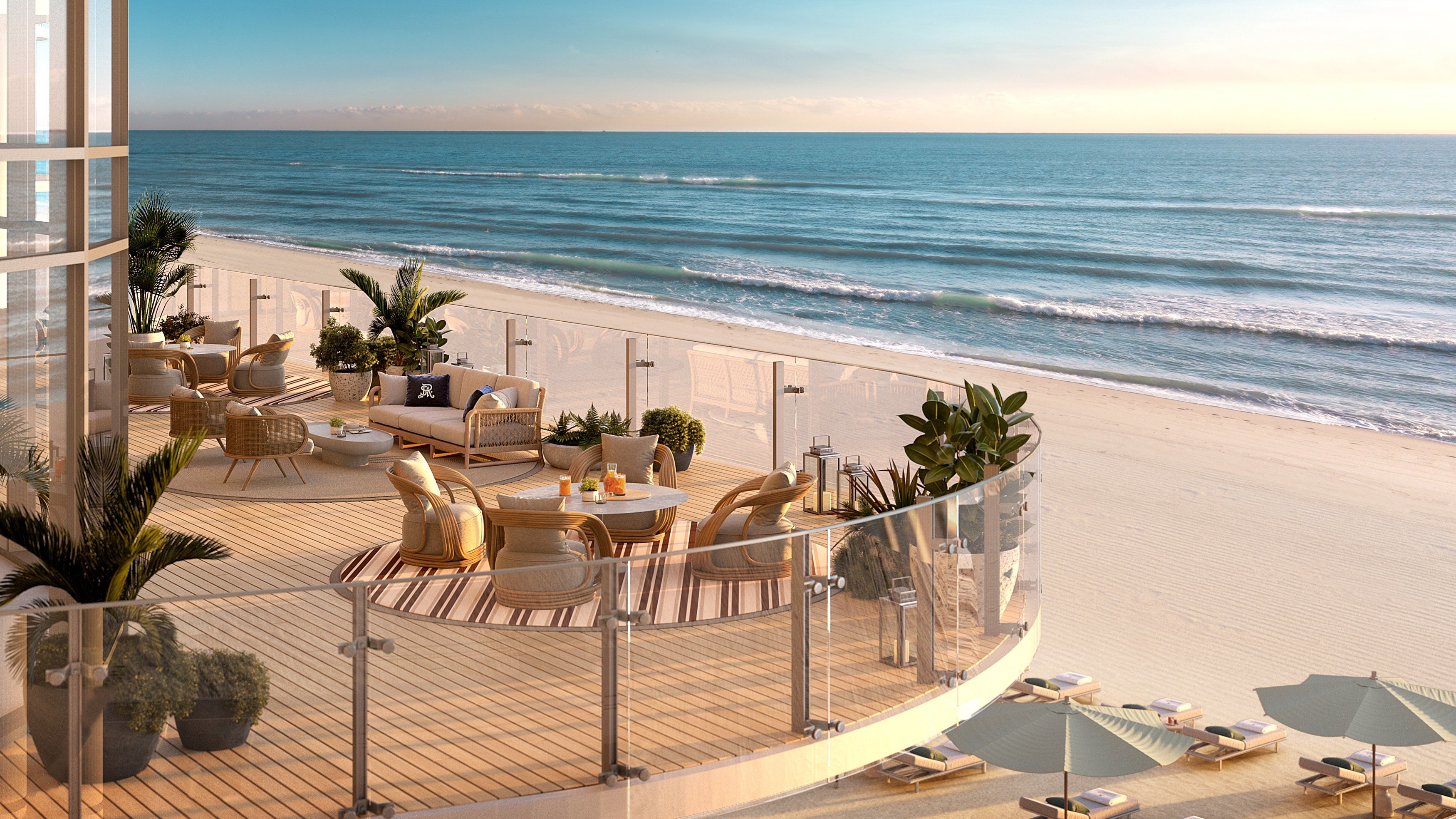 St. Regis Sunny Isles, Sunny Isles Beach oceanfront balcony view over turquoise water, sky‑level living for luxury and ultra luxury condos; preconstruction.