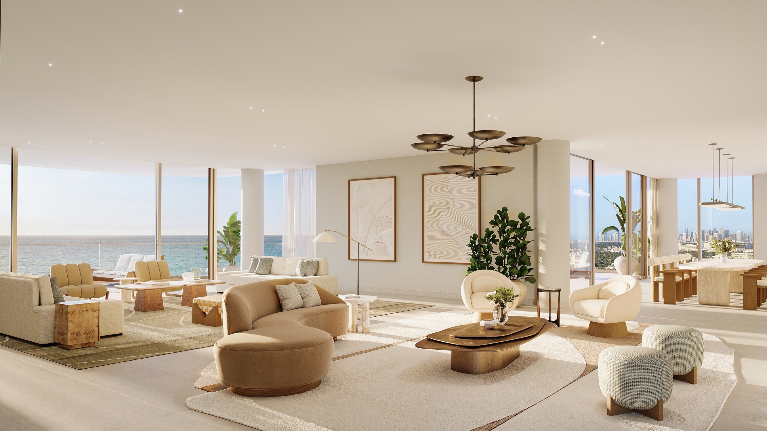 The Perigon Miami Beach modern living room with expansive ocean view—Miami Beach luxury and ultra luxury condos, preconstruction.
