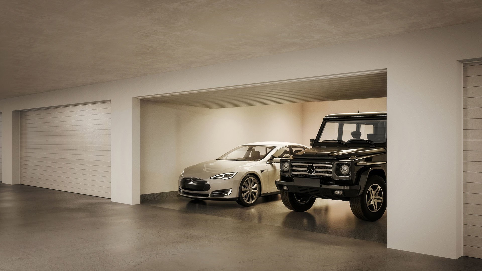 Private resident garage parking with luxury vehicles at The Ritz-Carlton Residences Palm Beach Gardens, Palm Beach Gardens, Florida, showcasing luxury and ultra luxury preconstruction condos with secure parking amenity.