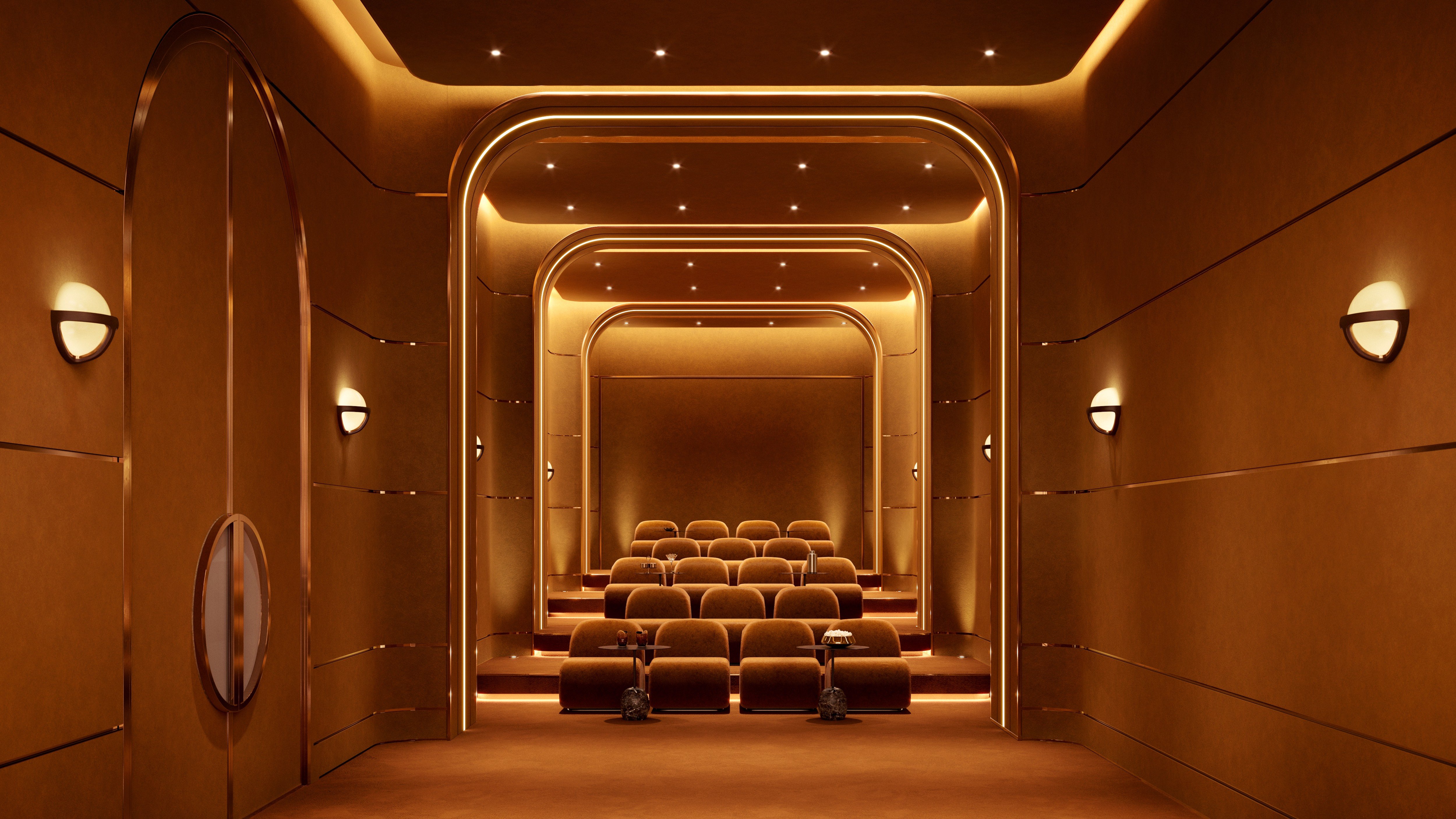 The Ritz‑Carlton South Beach private home theater interior, Miami Beach—entertainment retreat in a zone of luxury and ultra luxury condos; resale.