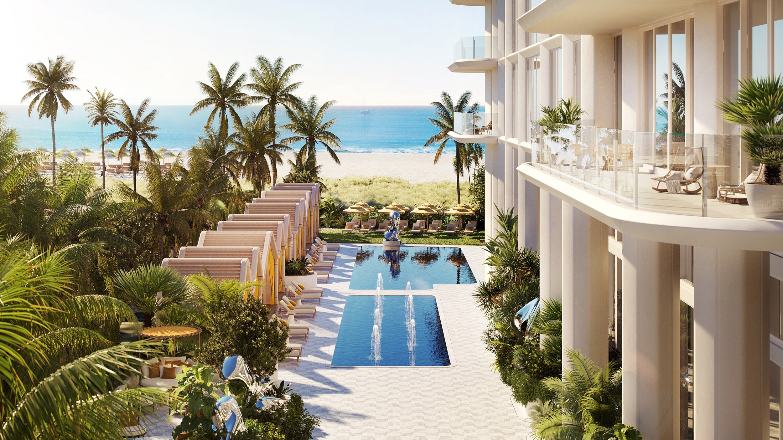 The Ritz‑Carlton South Beach resort pool with sweeping ocean view, Miami Beach, luxury and ultra luxury condos; strong resale.