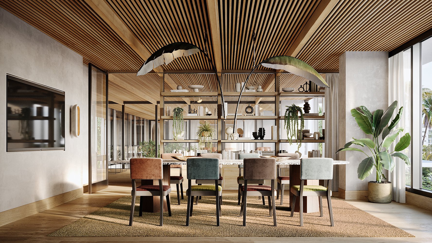 THE WELL Bay Harbor Islands modern dining room interior. Bay Harbor Islands, Miami; elegant entertaining in luxury and ultra luxury condos; preconstruction. Featuring design.