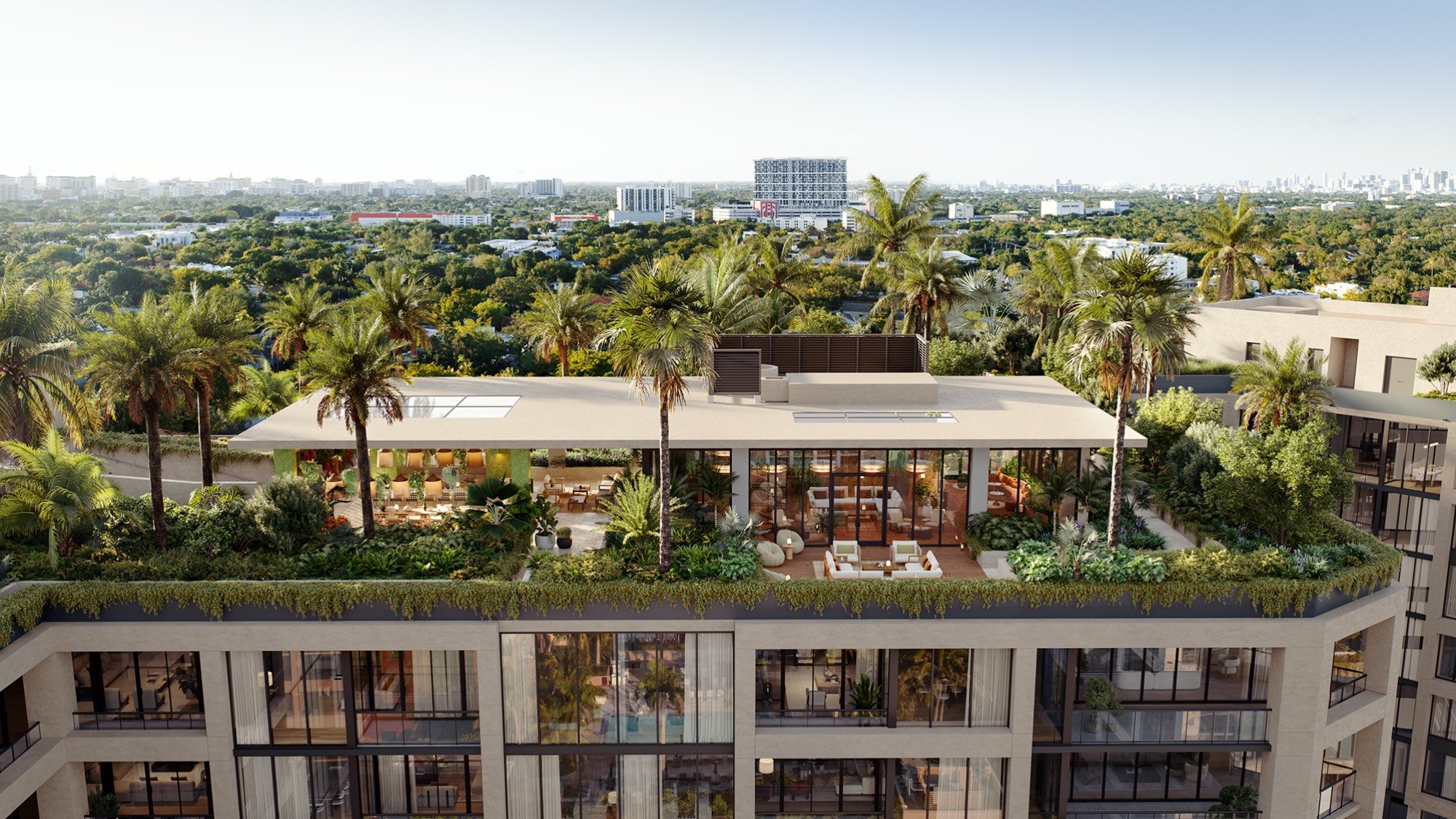THE WELL Coconut Grove, Miami rooftop garden with bay view—wellness‑focused amenity for luxury and ultra luxury condos; preconstruction.