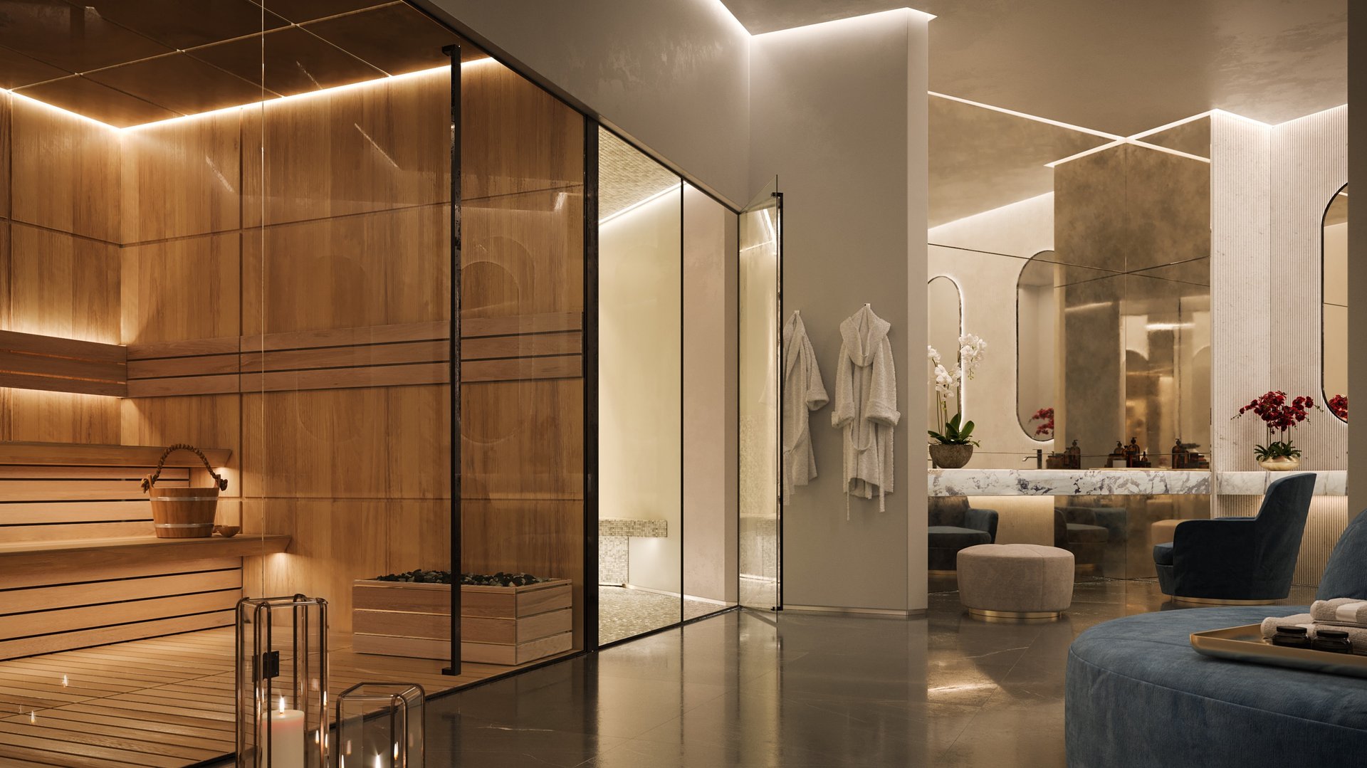 Vita at Grove Isle, Coconut Grove tranquil spa interior, wellness retreat serving luxury and ultra luxury condos; preconstruction. Featuring Miami and luxurious finishes.