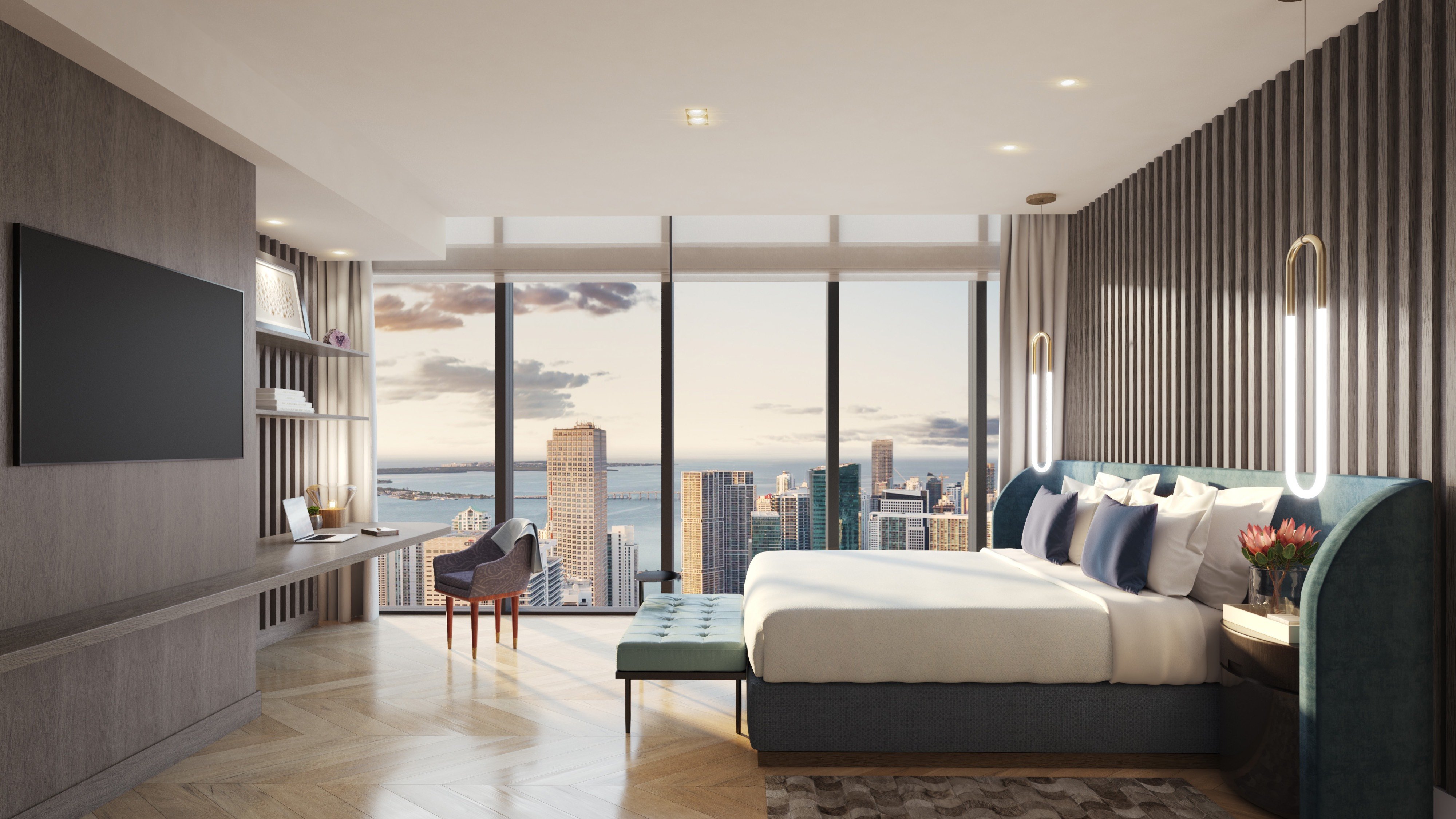 Waldorf Astoria Residences Miami, Downtown hotel‑style room with wide city view - ultra luxury and luxury condos; preconstruction.