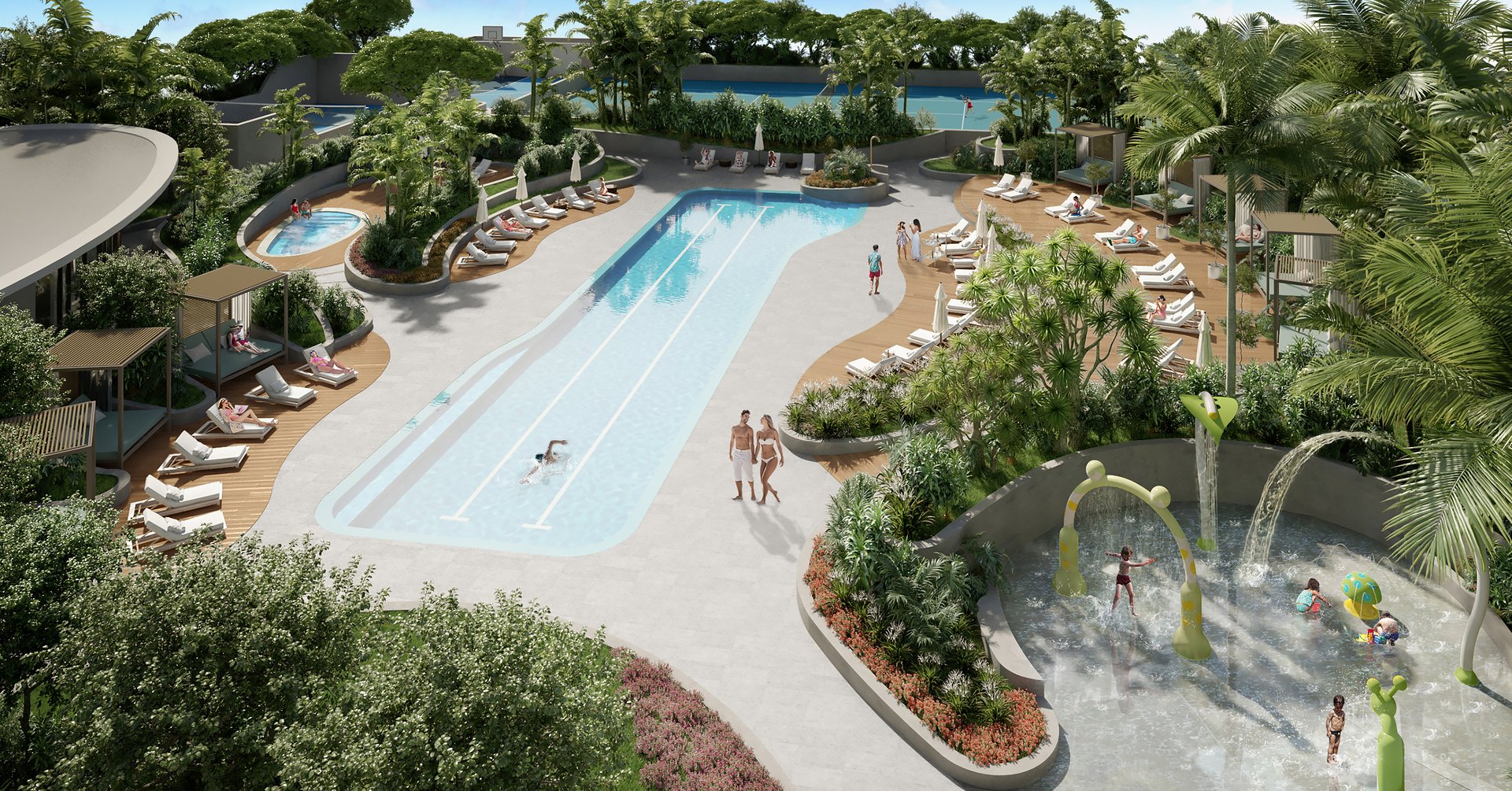 Aria Reserve features over 2 acres of splendid amenities, including a semi-olympic size pool, BBQ patio, kid’s splash pad, children’s playground area, and a mini-golf.