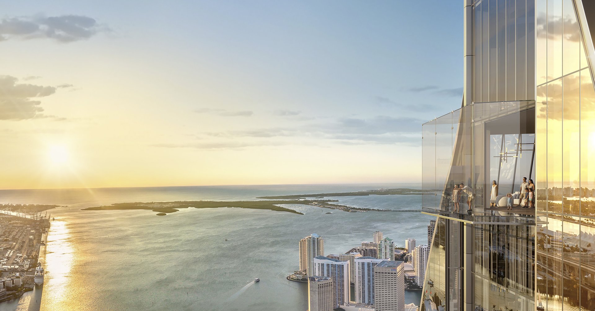 High above the city, Miami’s first public observation floor introduces a dramatic cantilevered glass deck and sweeping coastal views. Dedicated meeting and event spaces, 24-hour reception, concierge, and valet services support effortless, elevated hosting, from intimate gatherings to landmark celebrations.
