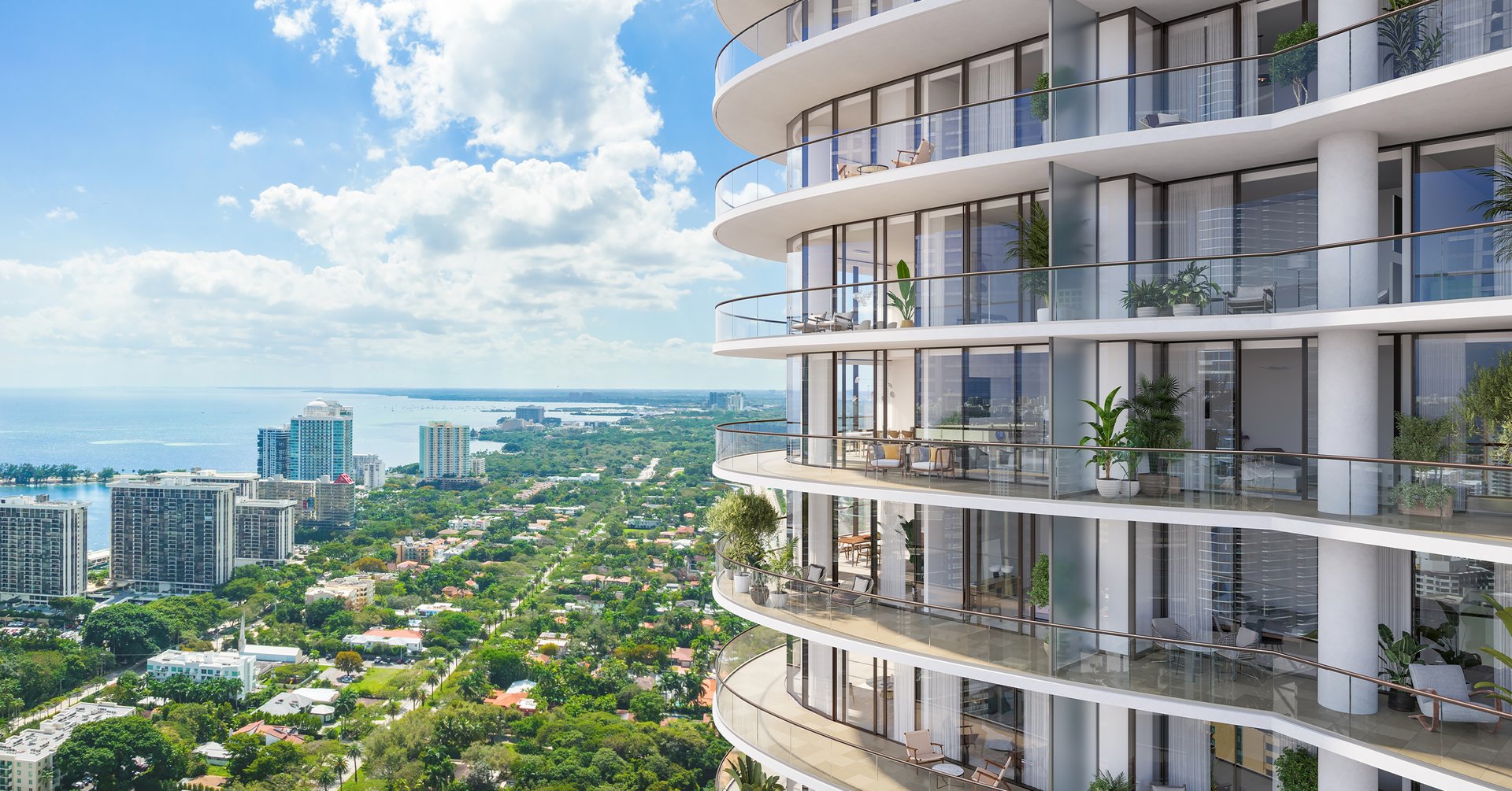 Within The Canaletto Collection, only 74 residences occupy levels 62 and above, with six penthouses crowning the tower. Direct private elevator arrival, expansive floor-to-ceiling glass, and terraces conceived as outdoor rooms create a measured progression from arrival to horizon. The Penthouse extends this language over three private levels with five bedrooms, six baths, a powder room, service quarters, family and game rooms, and a roof-level pool composition.