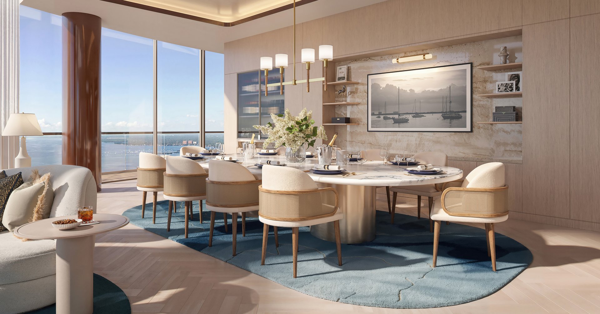 Residents enjoy an unparalleled culinary experience with exclusive in-home dining and 24-hour catering services by Cipriani.